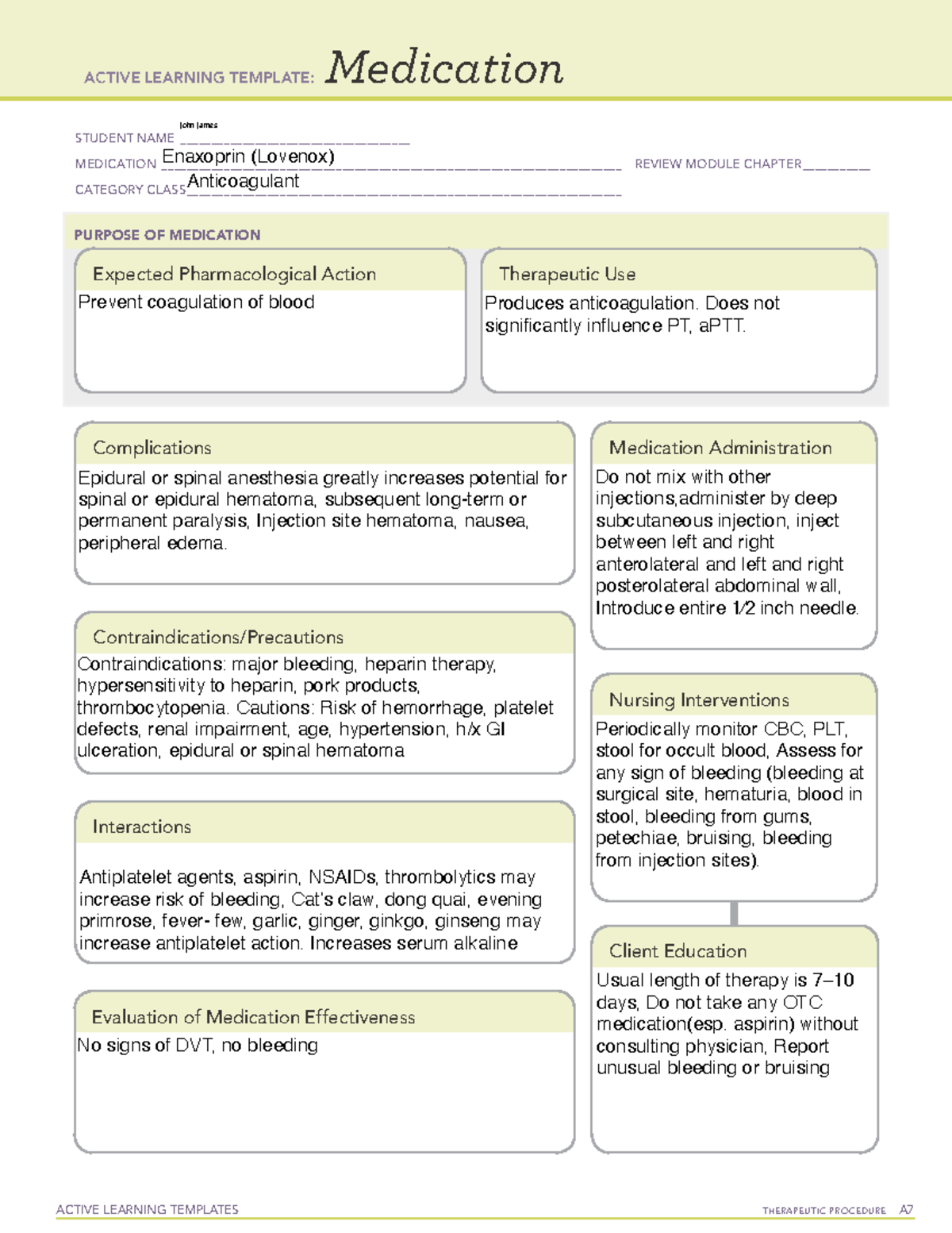 Medication Template - ACTIVE LEARNING TEMPLATES THERAPEUTIC PROCEDURE A ...