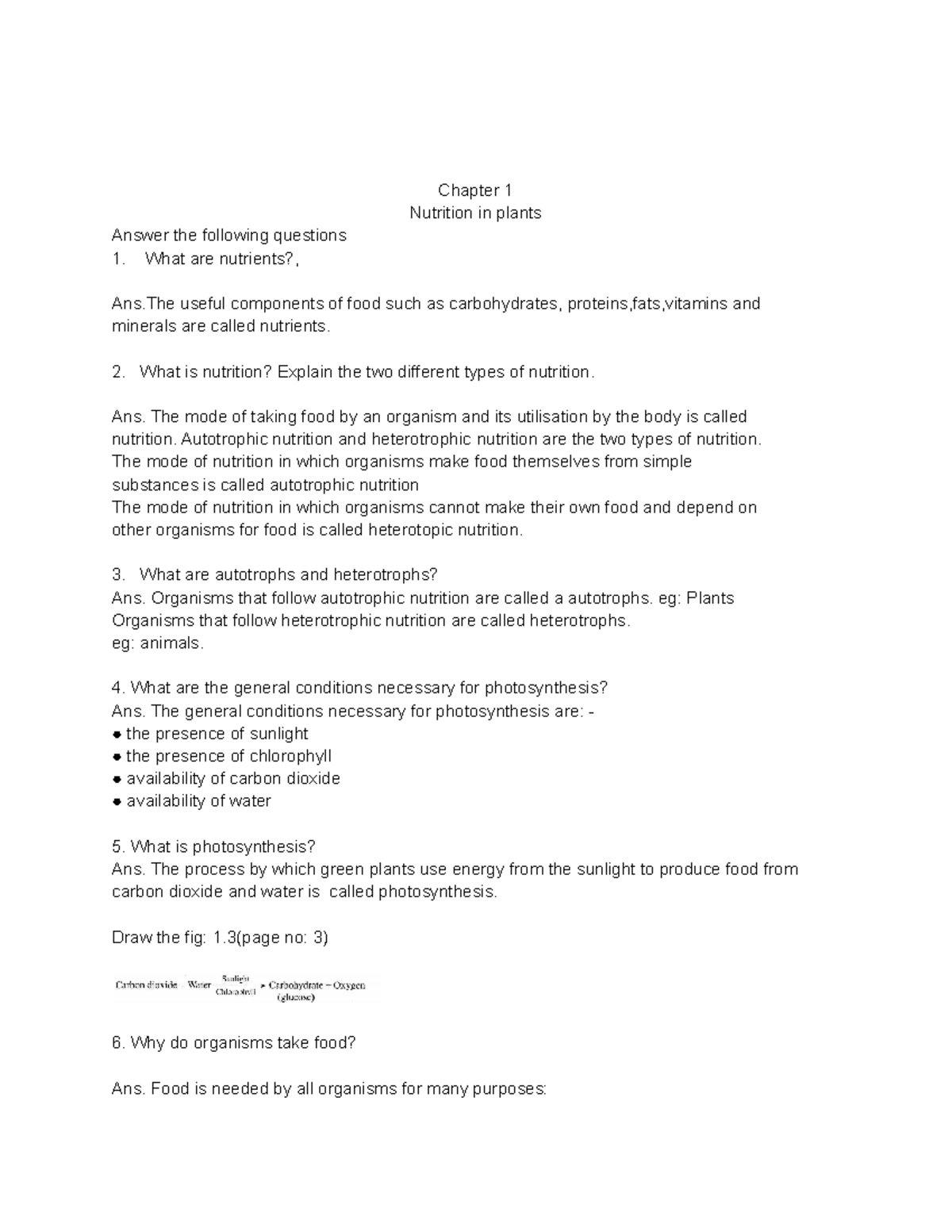Nutrition in plants - Chapter 1 Nutrition in plants Answer the ...
