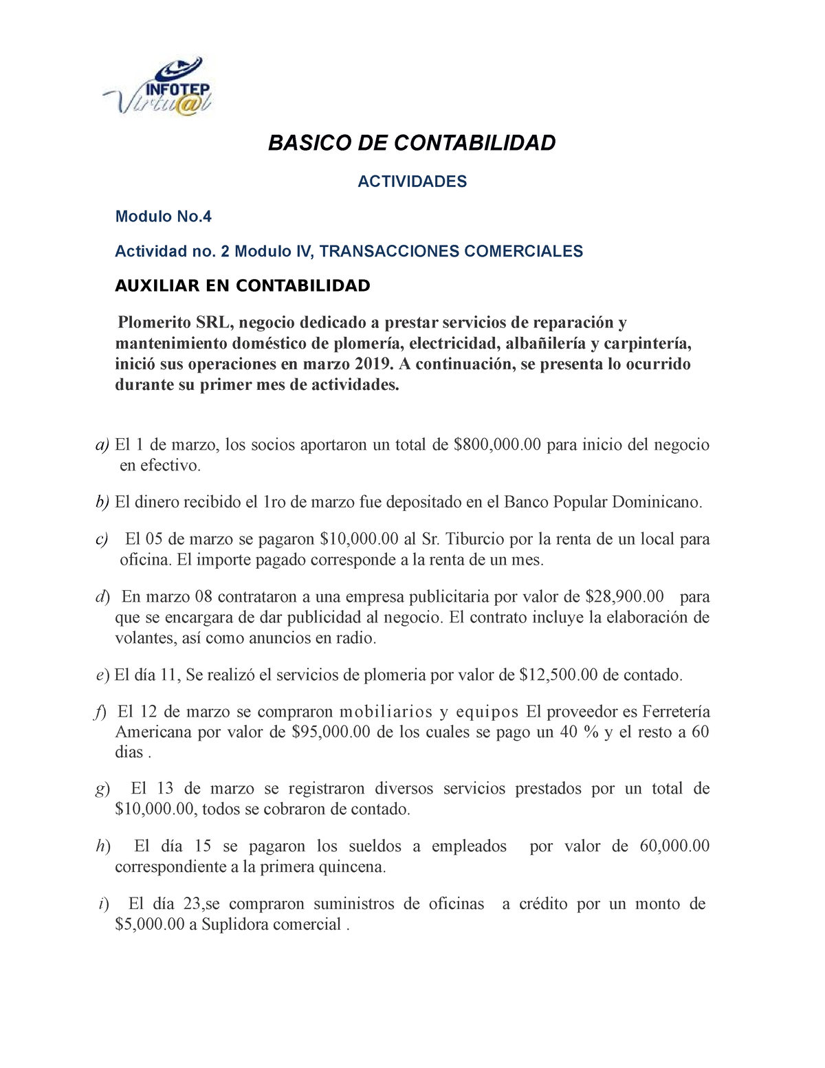 Actividad No. 2 Modulo No.4 - BASICO DE CONTABILIDAD ACTIVIDADES Modulo ...