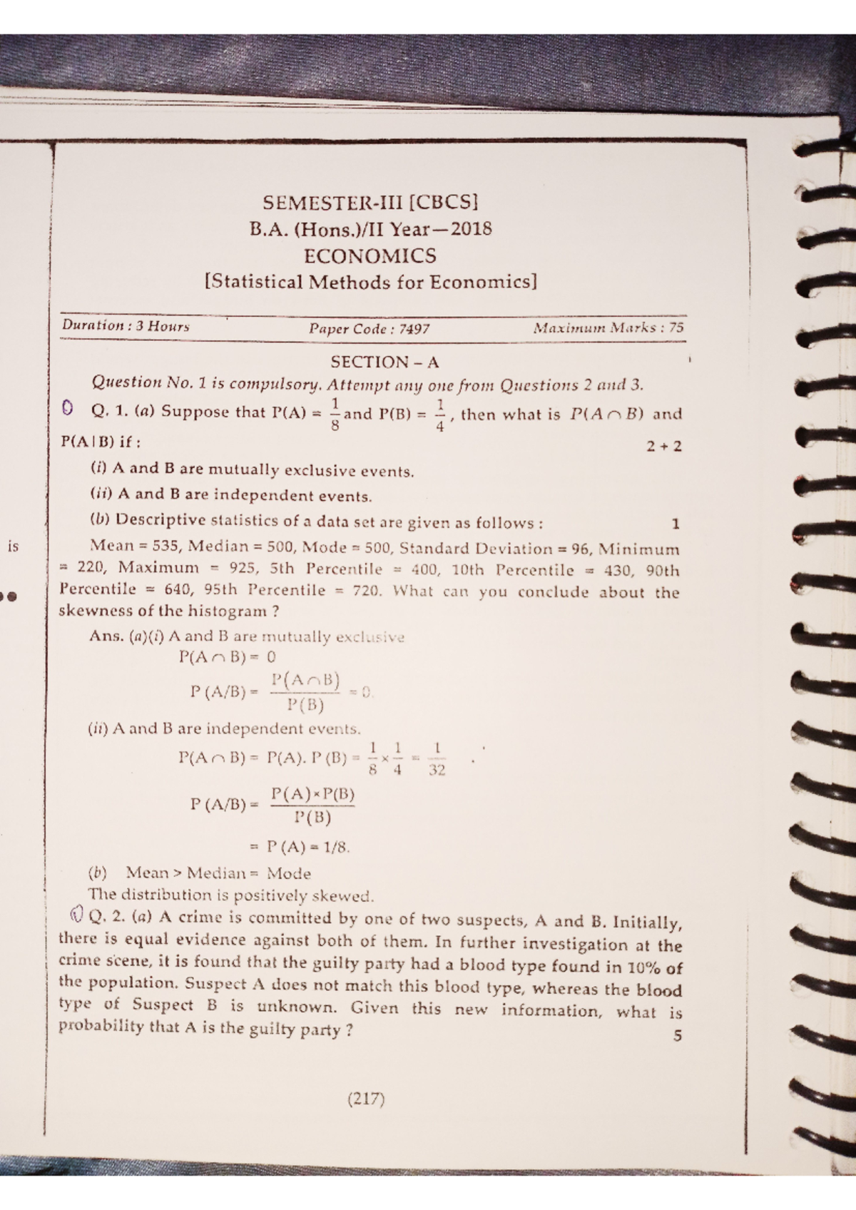 2018-2019 - Previous year paper for statistics - econ003 - Studocu
