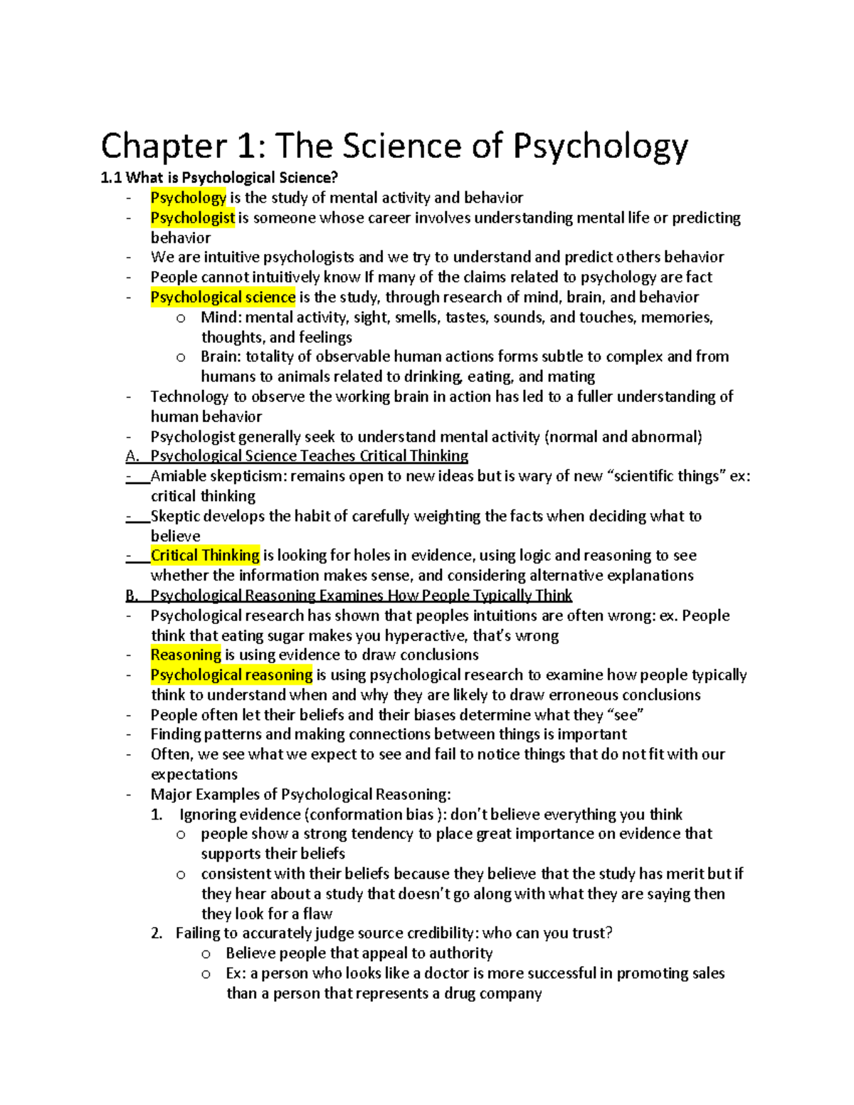 Chapter 1 - Lecture Notes 1 - Chapter 1: The Science Of Psychology 1 ...