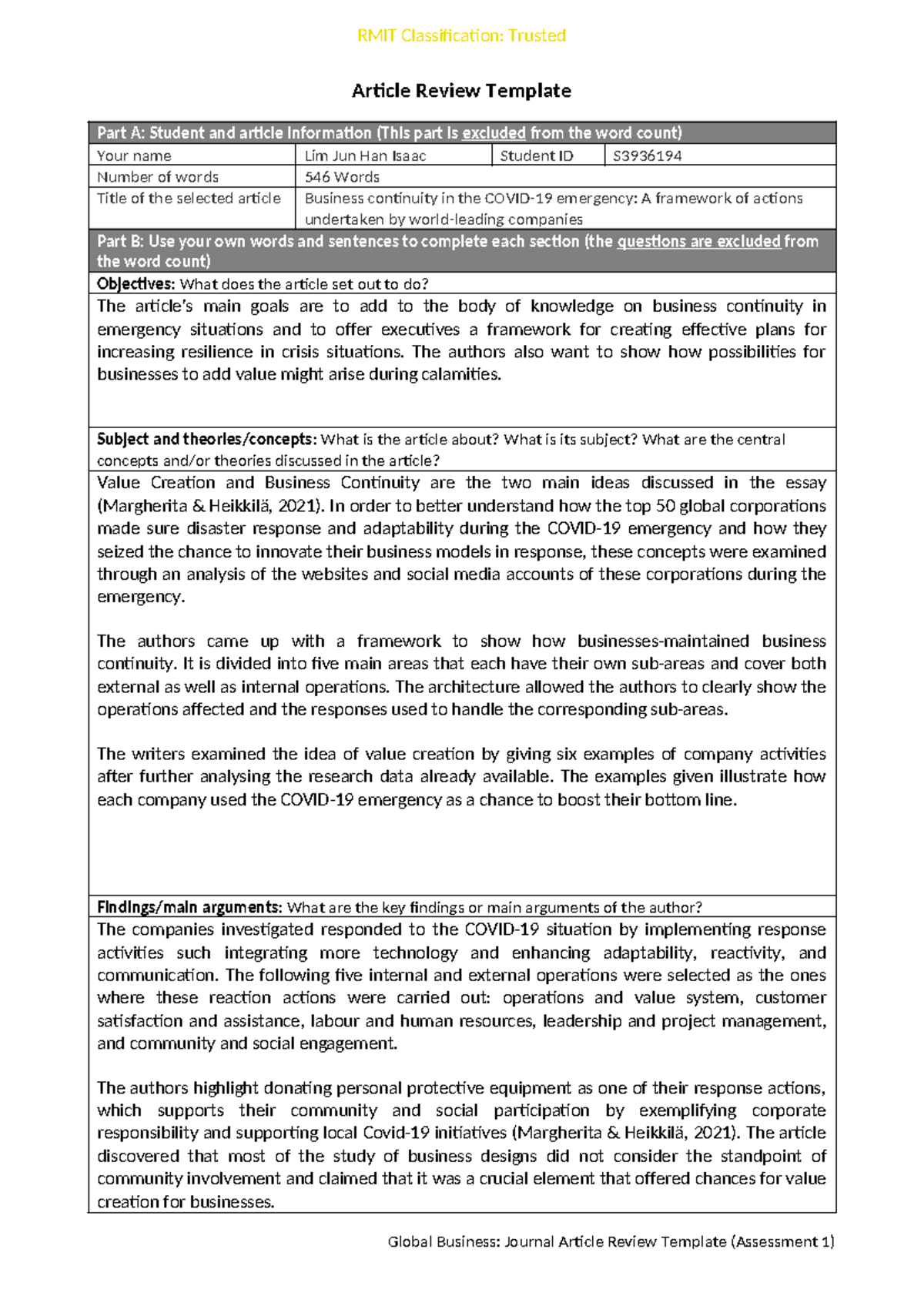 Global Business A1 - S3936194 - RMIT Classification: Trusted Article ...