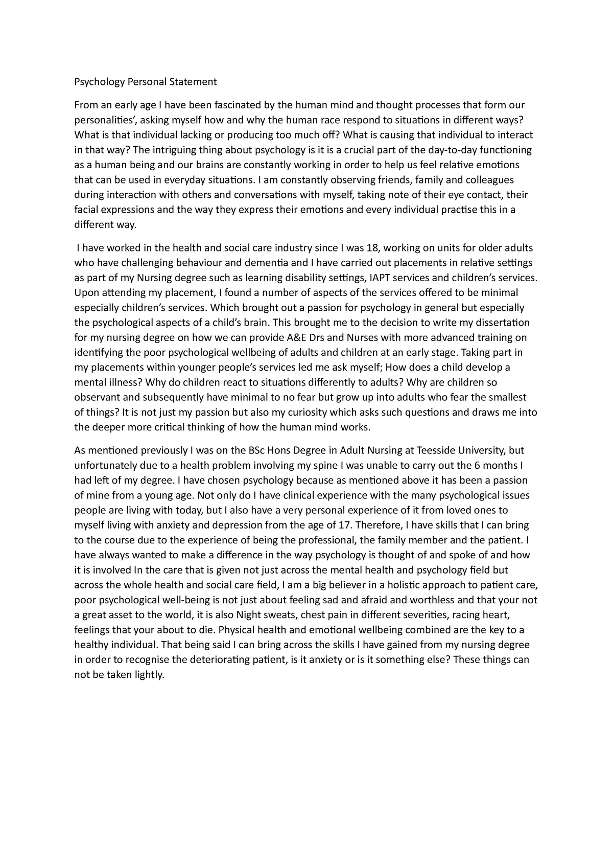 psychology personal statement pdf