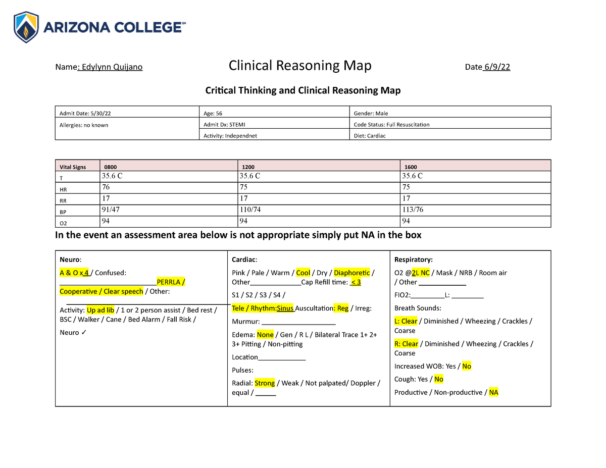 critical thinking and clinical reasoning map