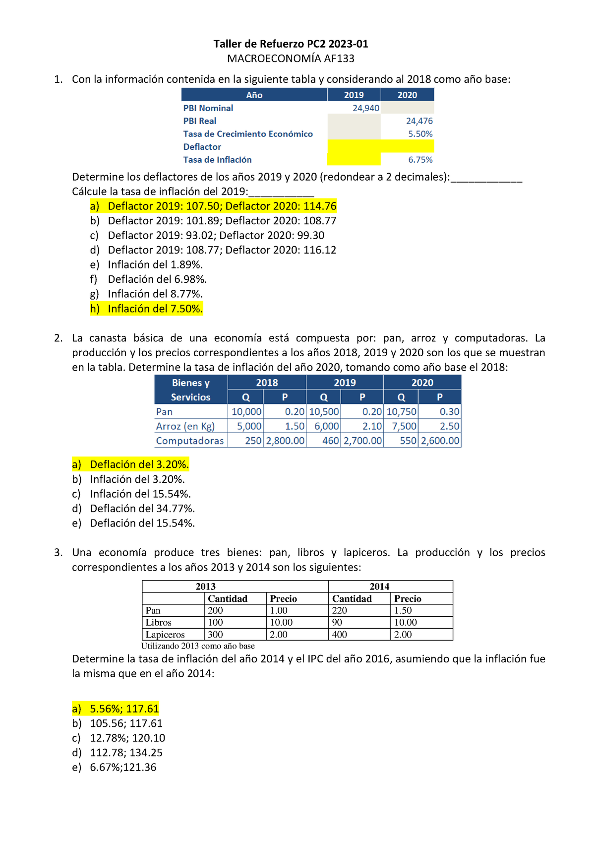 Taller Preguntas Macroeconomía PC2 202301 Refuerzo Resuelto ...