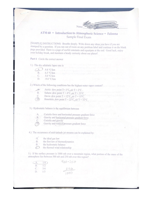 ATM 60 Final exam - Name: ATM 60 Introduction to Atmospheric Science
