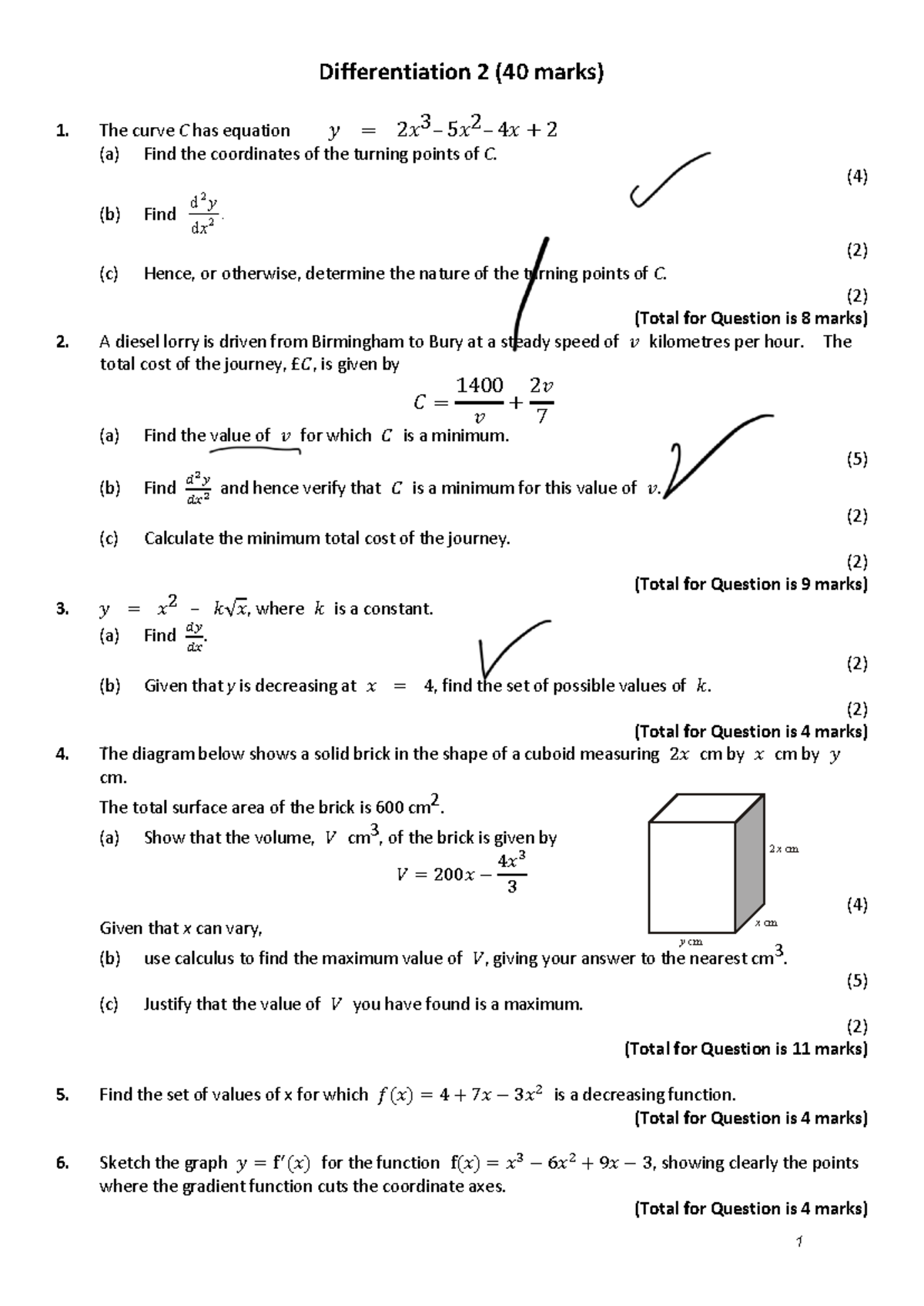 Section 12 Differentiation 2 PDF 1 - 1 Differentiation 2 (40 marks) 1 ...