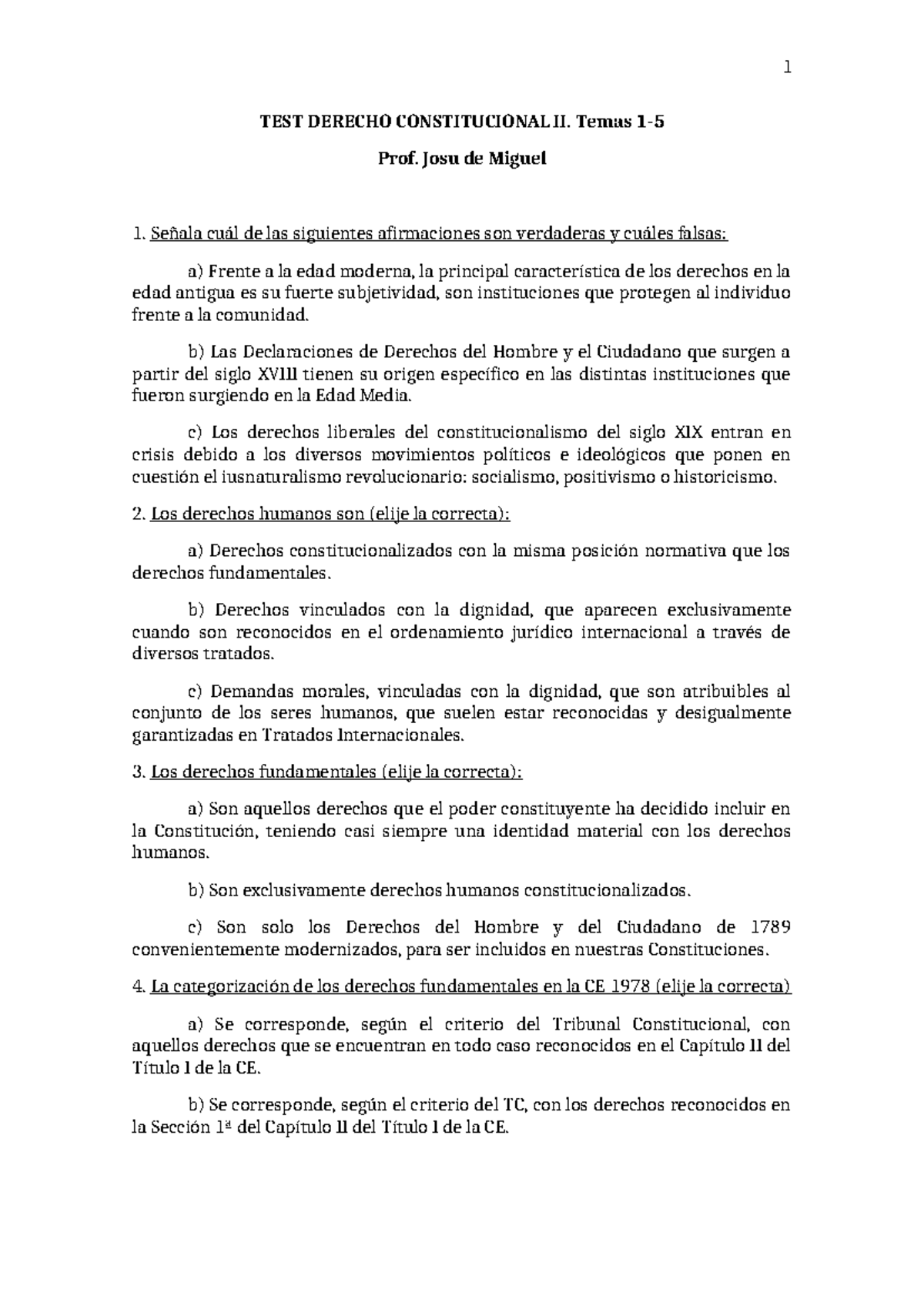 TEST Derecho Constitucional II - TEST DERECHO CONSTITUCIONAL II. Temas ...
