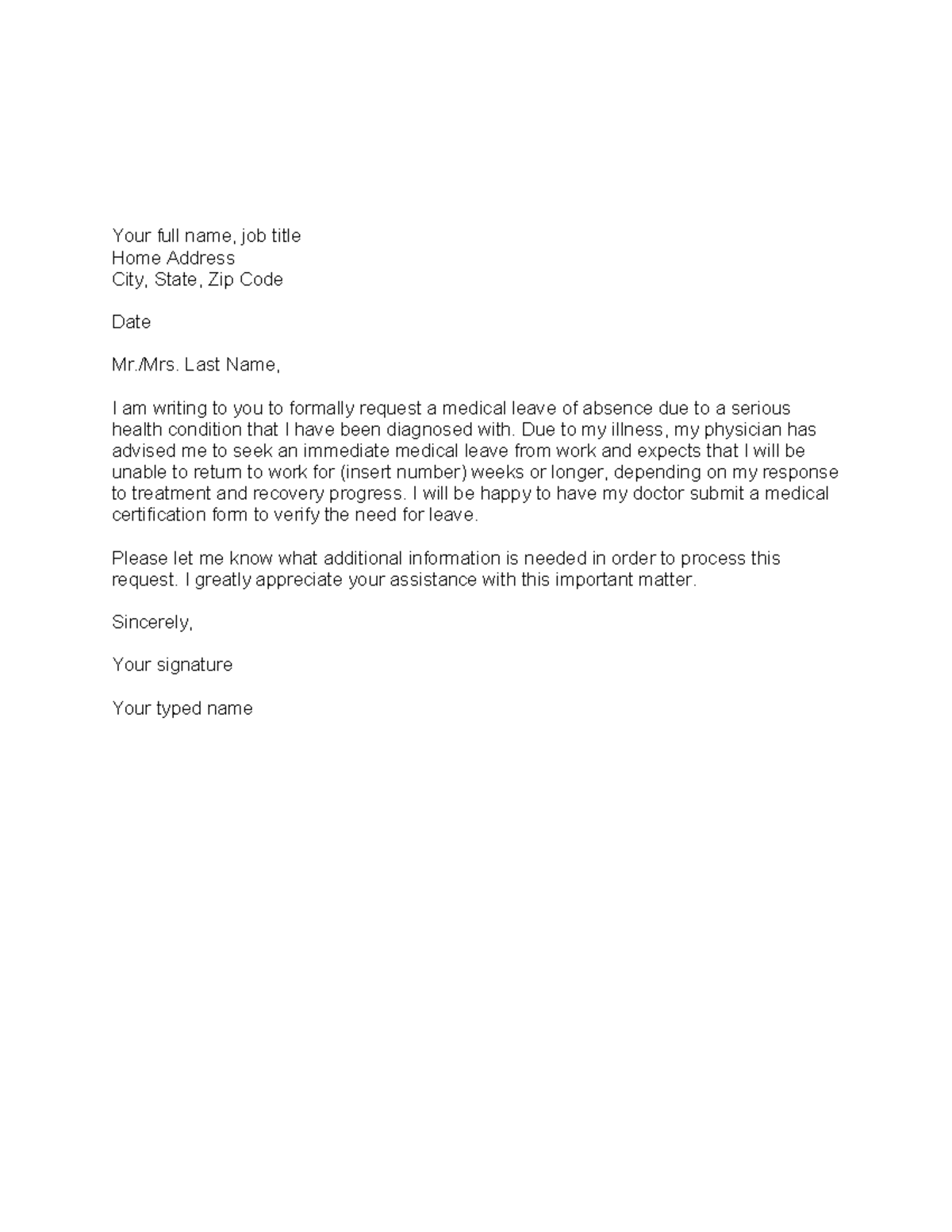 3336 medical leave of absence request serious illness letter ...