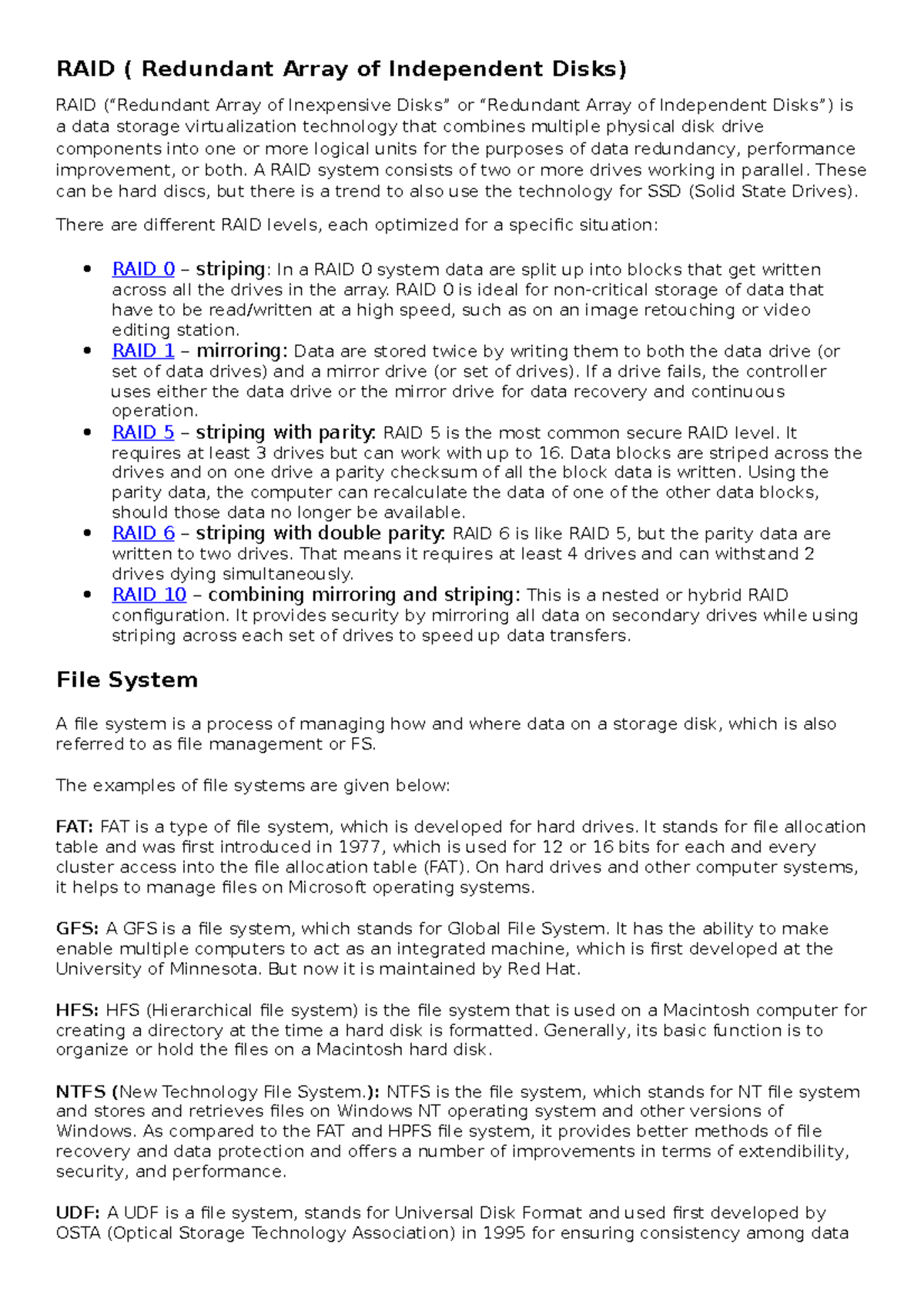 RAID - hgSGAVEVADEGSV - RAID ( Redundant Array of Independent Disks ...