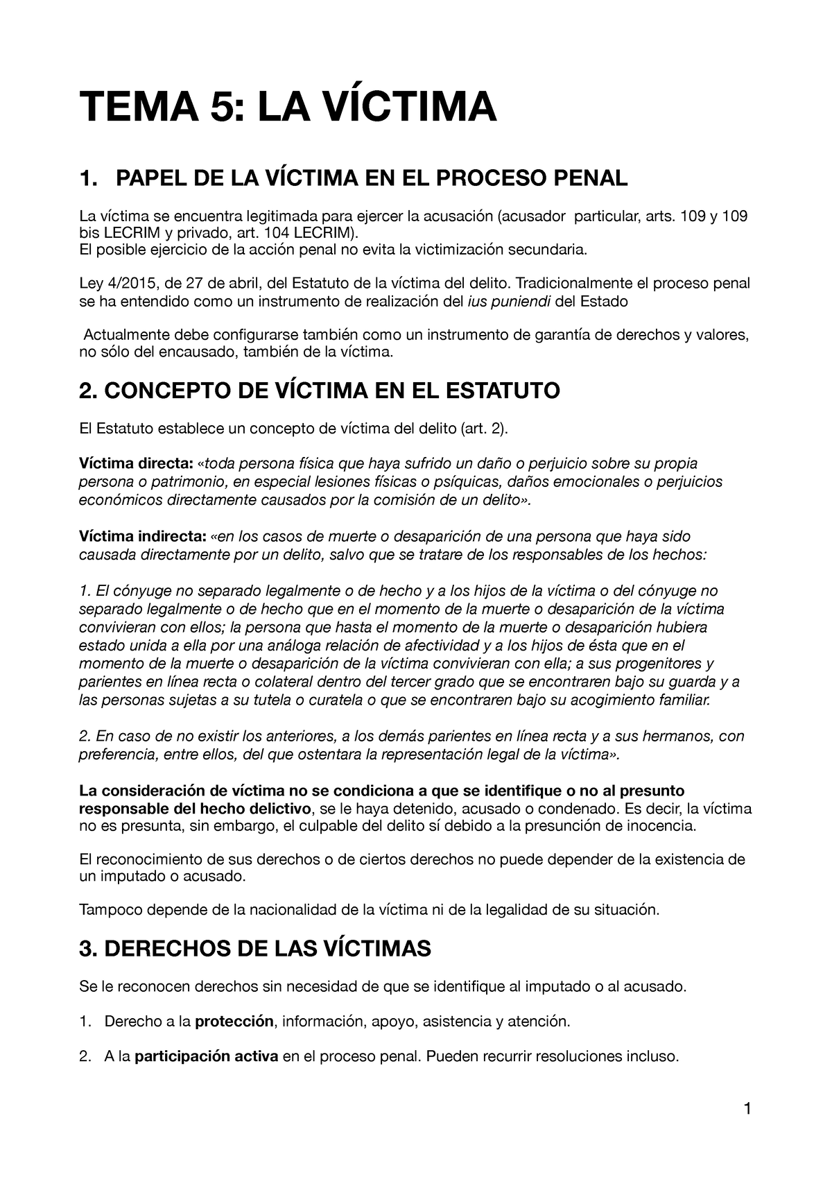 Tema 5 Procesal Iii Hyvy Tema 5 La VÍctima 1 Papel De La VÍctima En El Proceso Penal La 4619