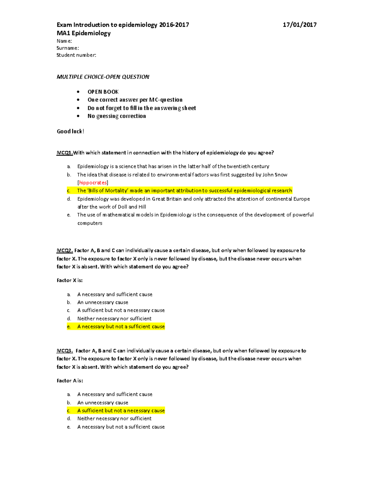 Exam 8 January 2018, questions and answers Exam Introduction to