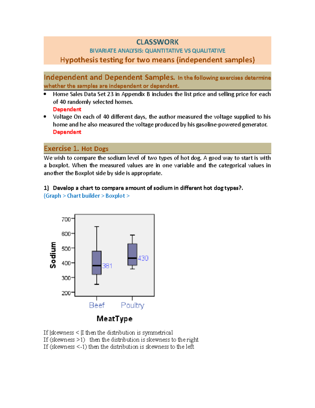 CW Compare means and Hypothesis Testing CLASSWORK BIVARIATE ANALYSIS