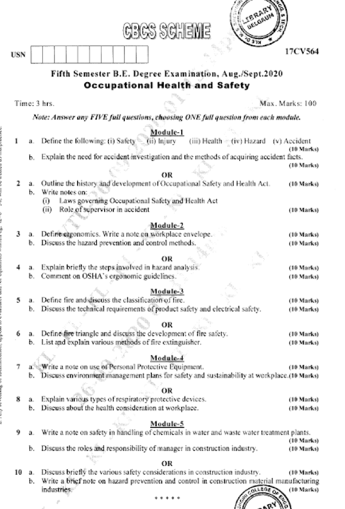 Osha question paper - Civil Engineering - Studocu