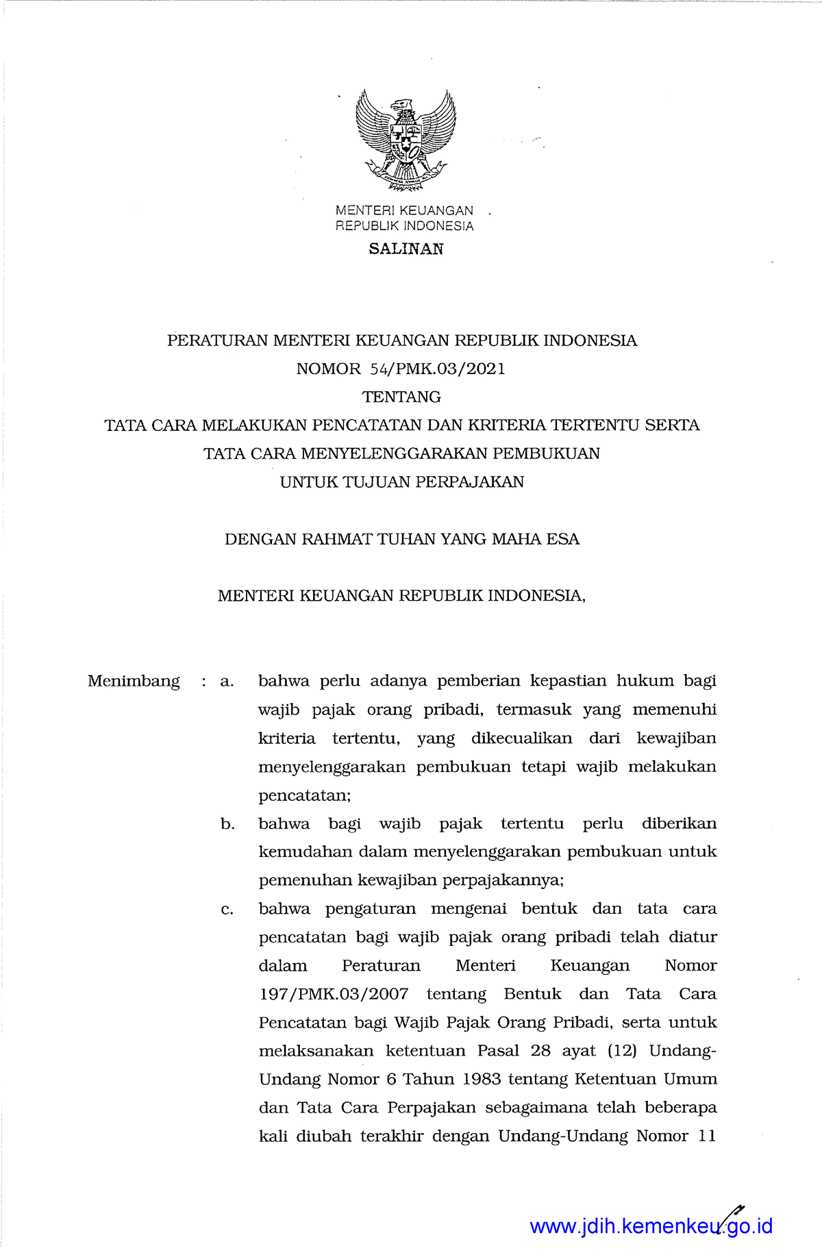 54~PMK - PMK.03~2021Per.pdf - MENTER! KEUANGAN REPUBLIK INDONES!A ...