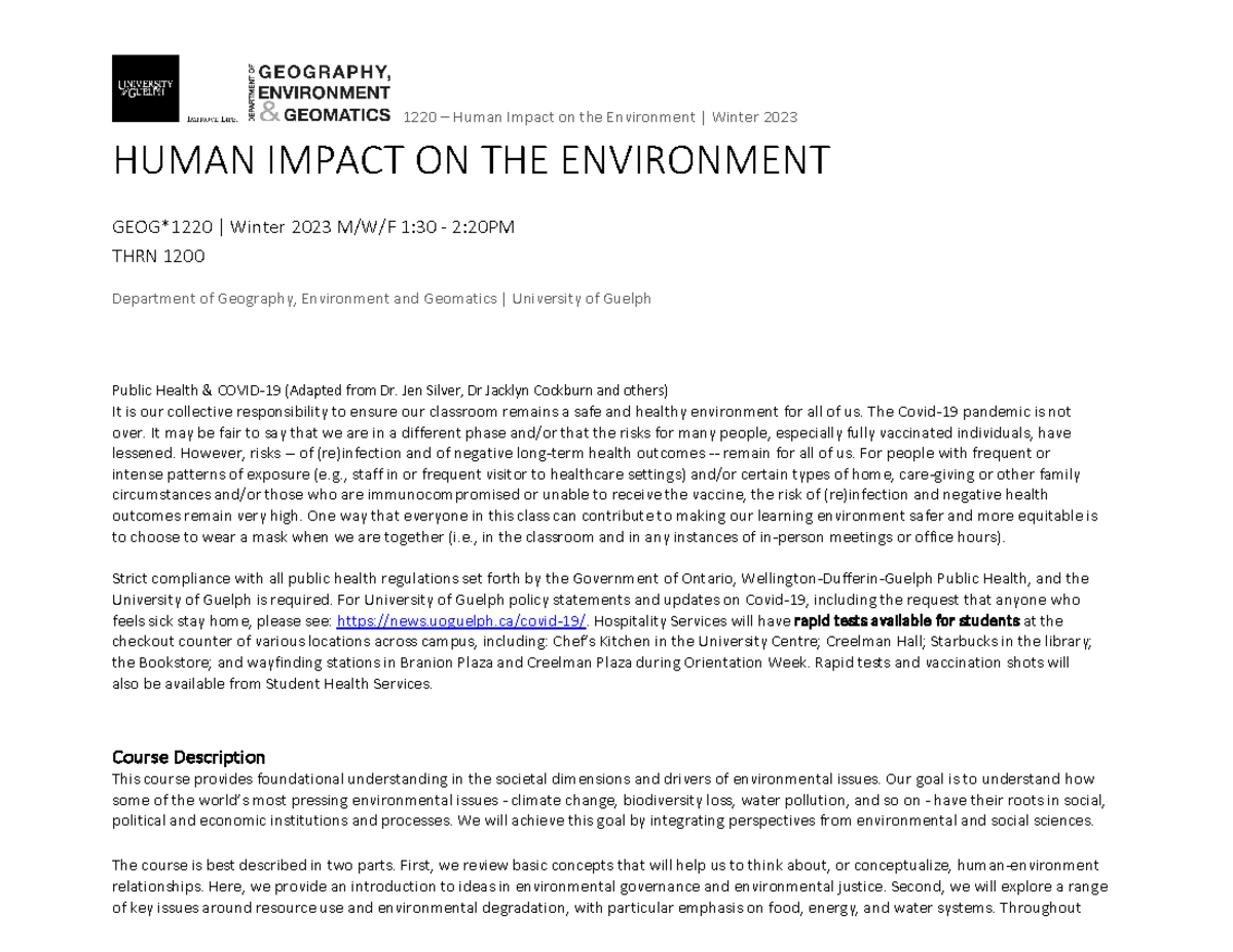 1220 W23 Outline - 1220 – Human Impact on the Environment | Winter 2023 ...