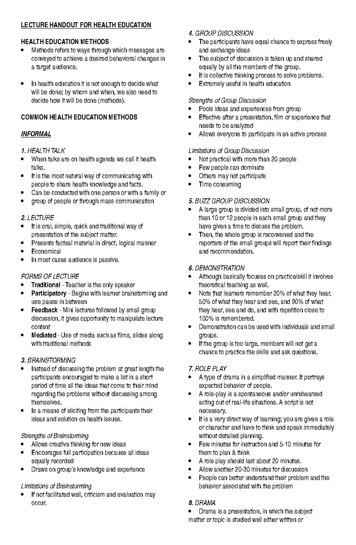 Lecture Handout FOR Health Education - LECTURE HANDOUT FOR HEALTH ...