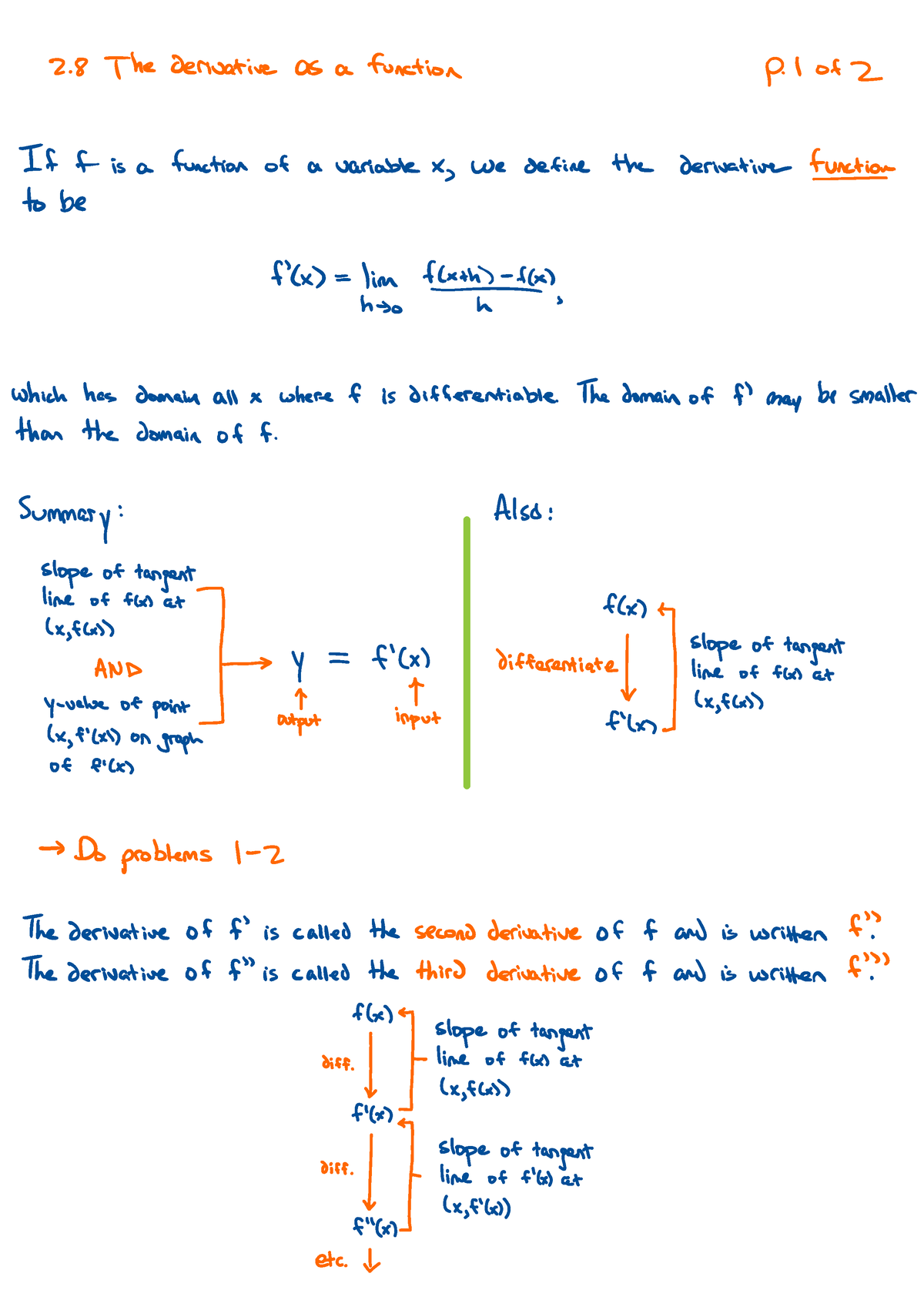 09-20 2.8 The Derivative As A Function, Notes - 8 The Derivative As A 