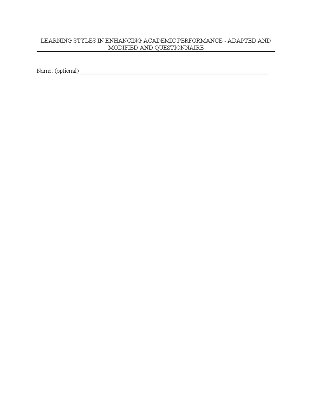 Questionnaire - egtedtlejnyhdvjtfgjmf, - LEARNING STYLES IN ENHANCING ...