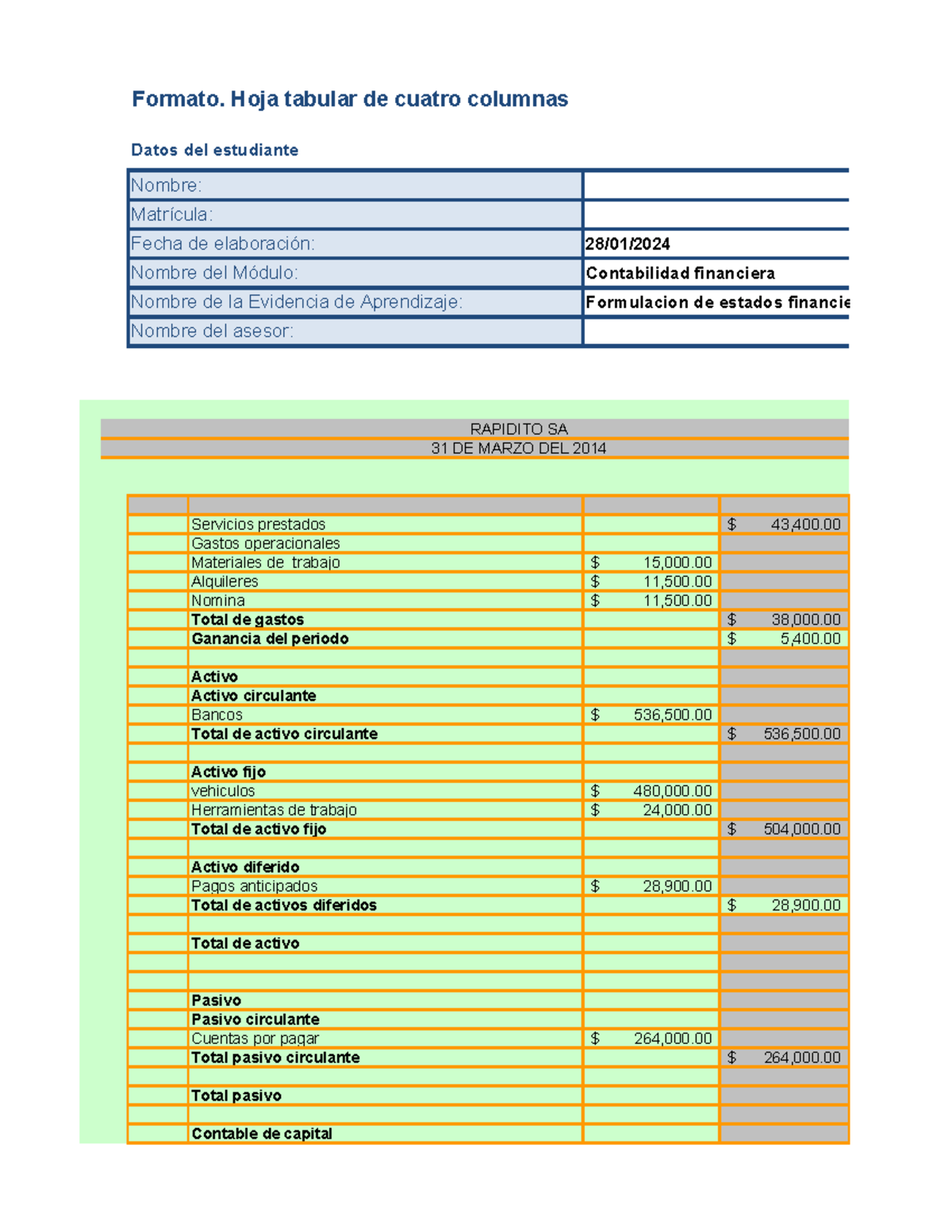 EFBasicos - Formato. Hoja tabular de cuatro columnas Servicios ...