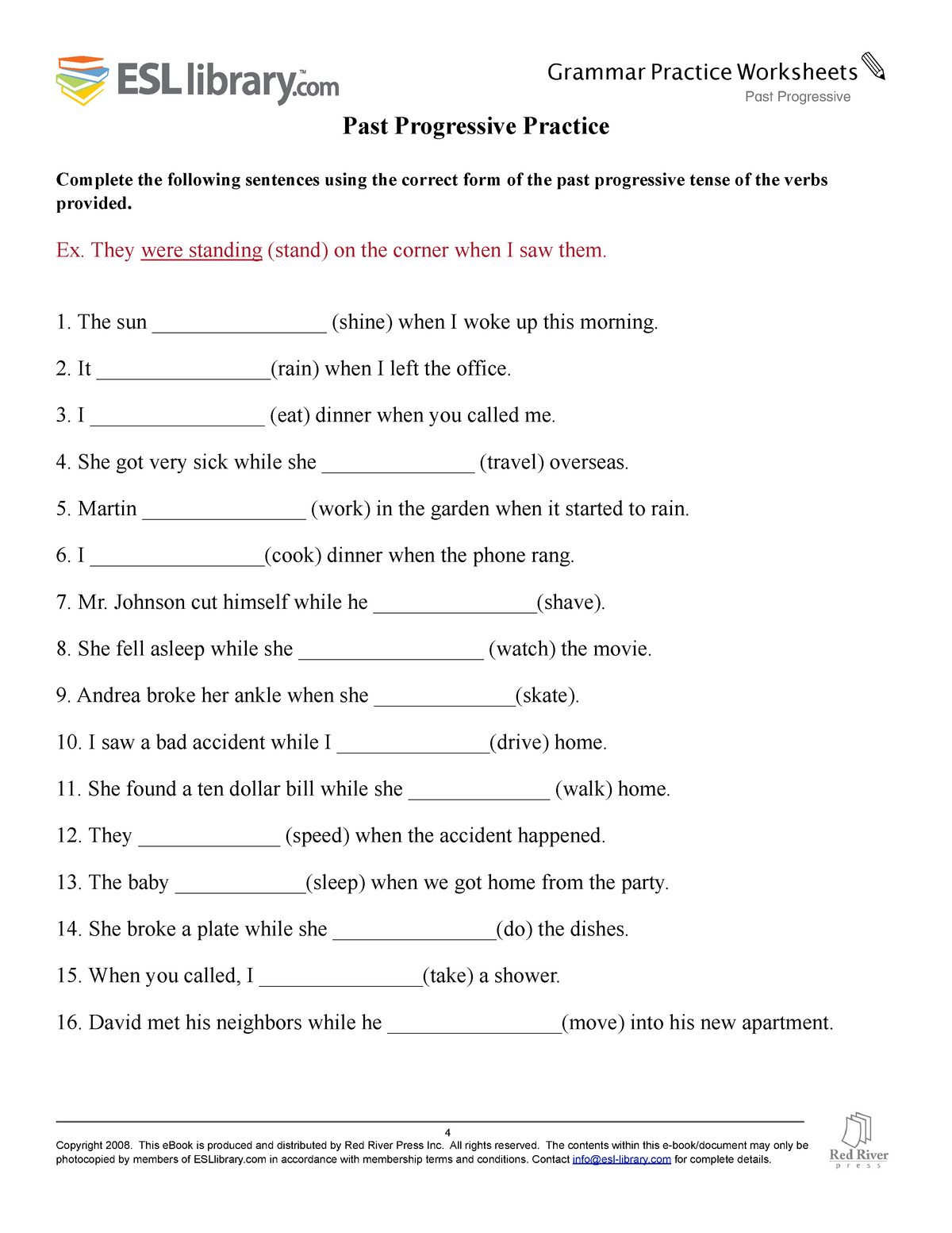 Simple Past Vs Past Progressive ESL030 HW Past Progressive Practice 