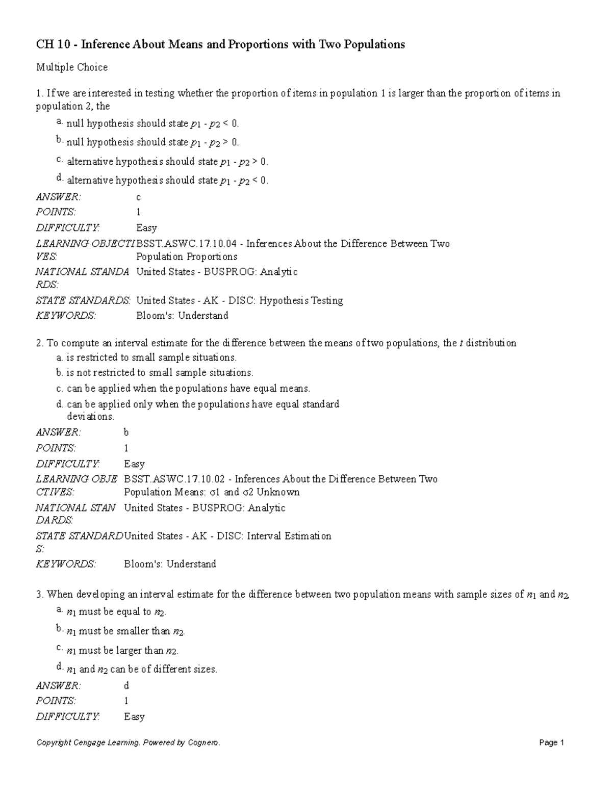 Inference about 2 sample means and proportions.