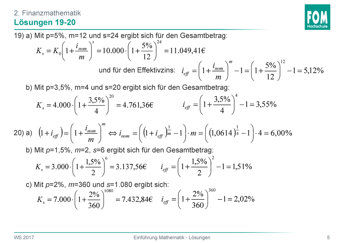 2 L Ouml Sungen Zu Den Uuml Bungsaufgaben Tag 2 - 2. Finanzmathematik ...