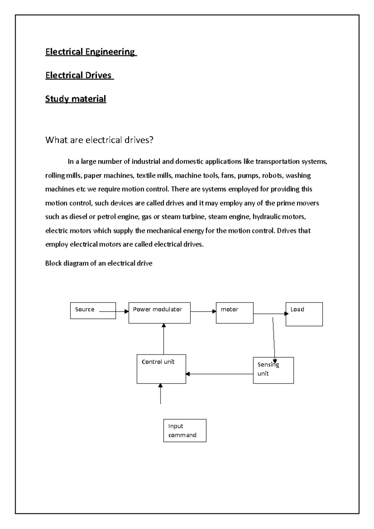 Electrical Drives What is an electric drive, its block diagram
