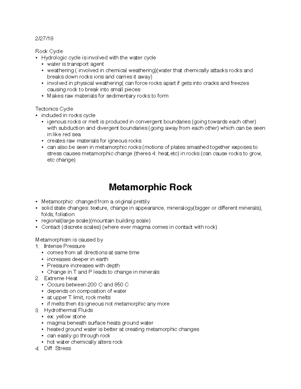 Metamorphism and Metamorphic Rocks - 2/27/ Rock Cycle Hydrologic cycle ...