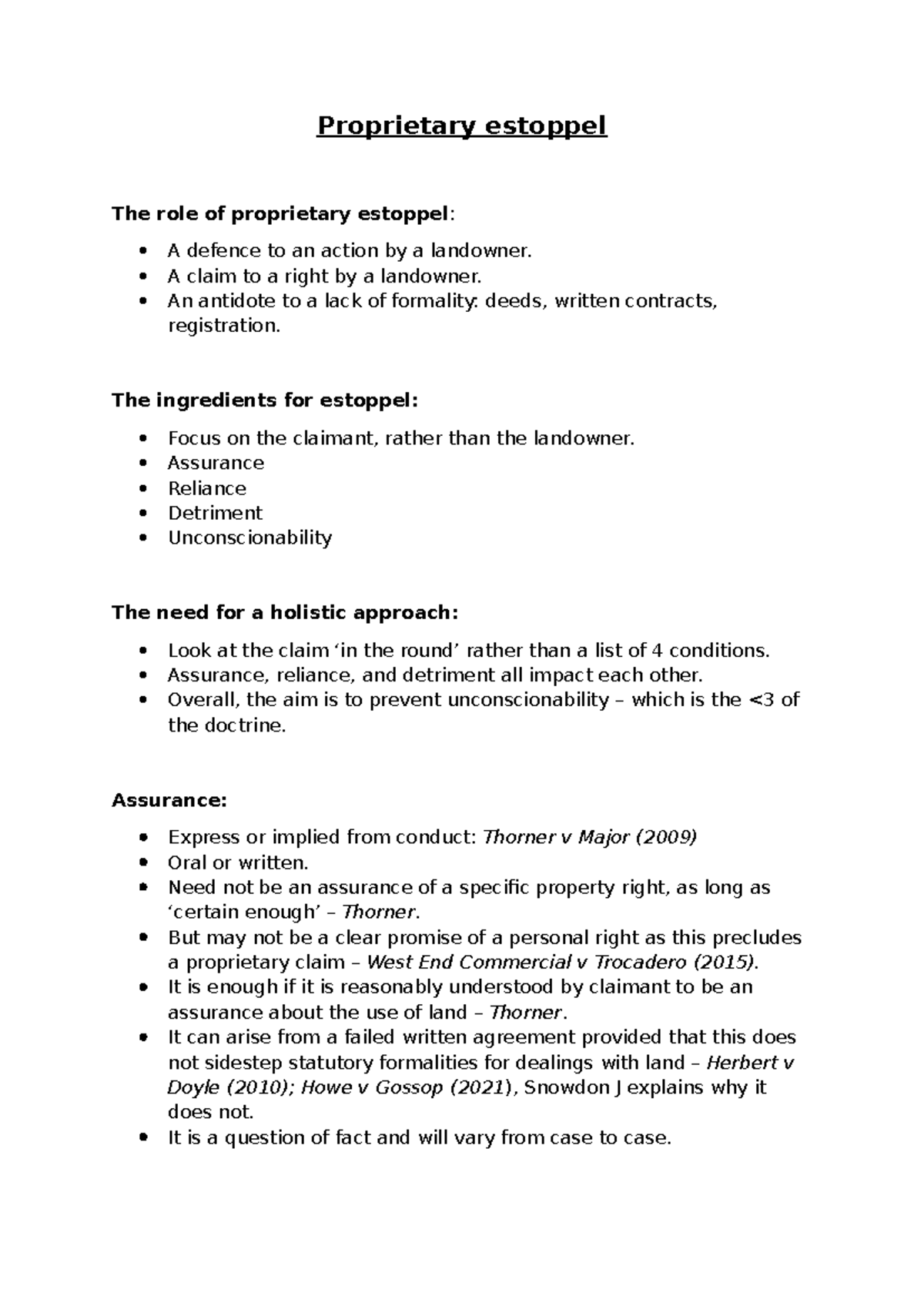 Proprietary estoppel - Summary Land Law - Proprietary estoppel The role ...