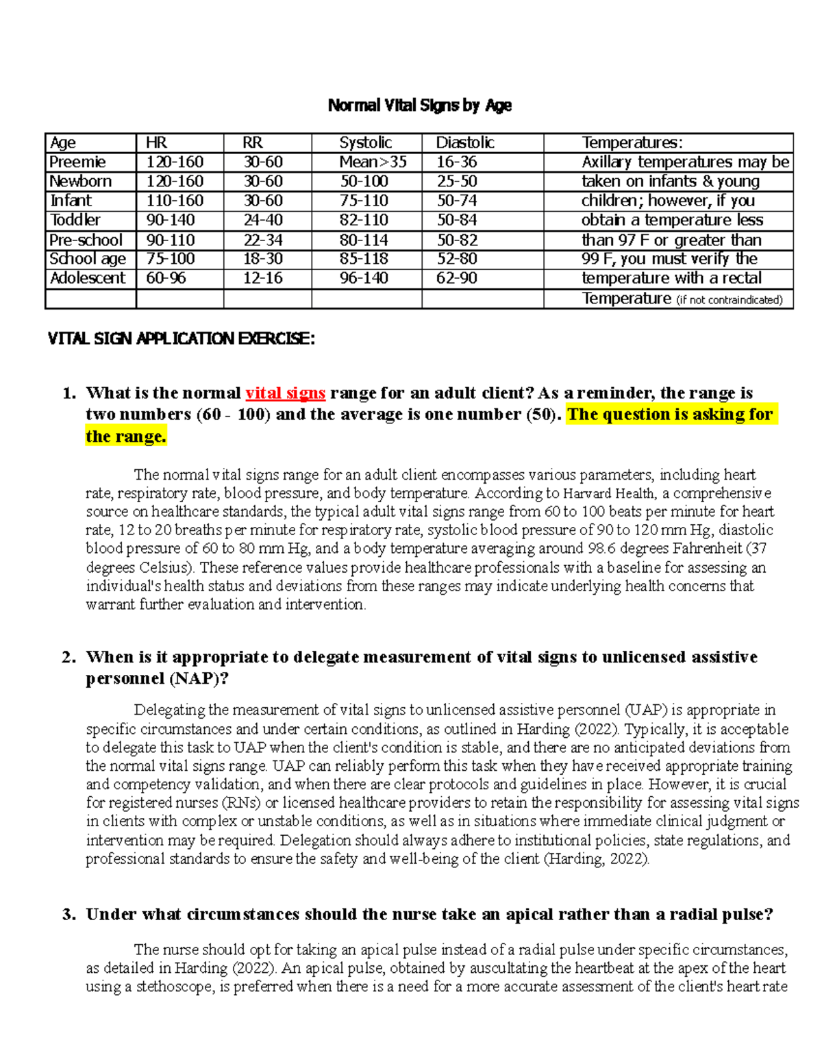 Development Passport (Vital Signs)-1 - Normal Vital Signs by Age Age HR ...