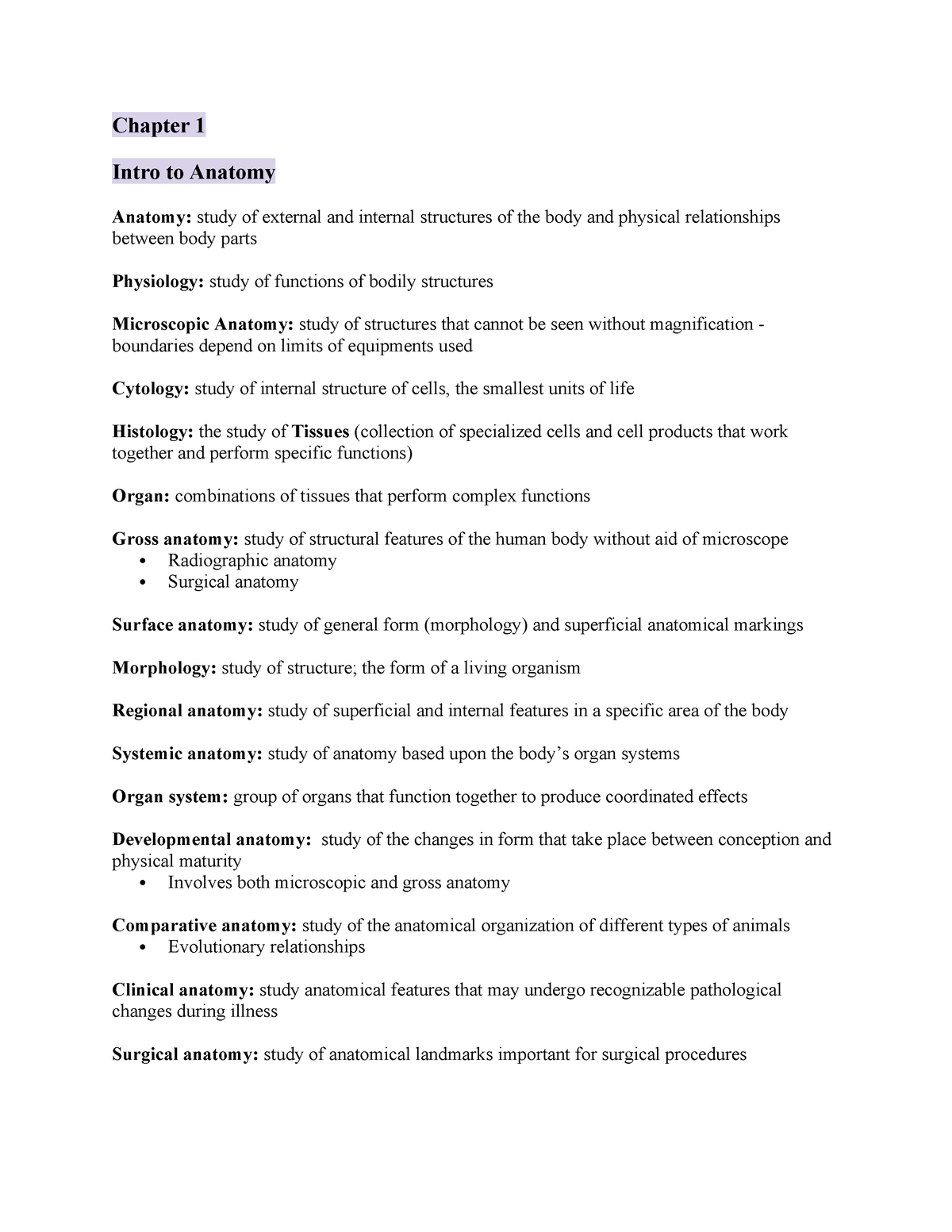 Chapter 1 - Summary Human Anatomy - Chapter 1 Intro to Anatomy Anatomy ...