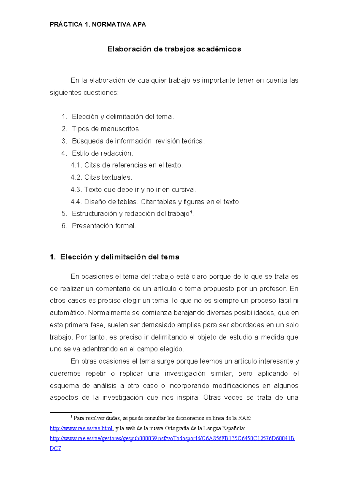 1. Normas APA Elaboración de trabajos académicos - PRÁCTICA 1 ...