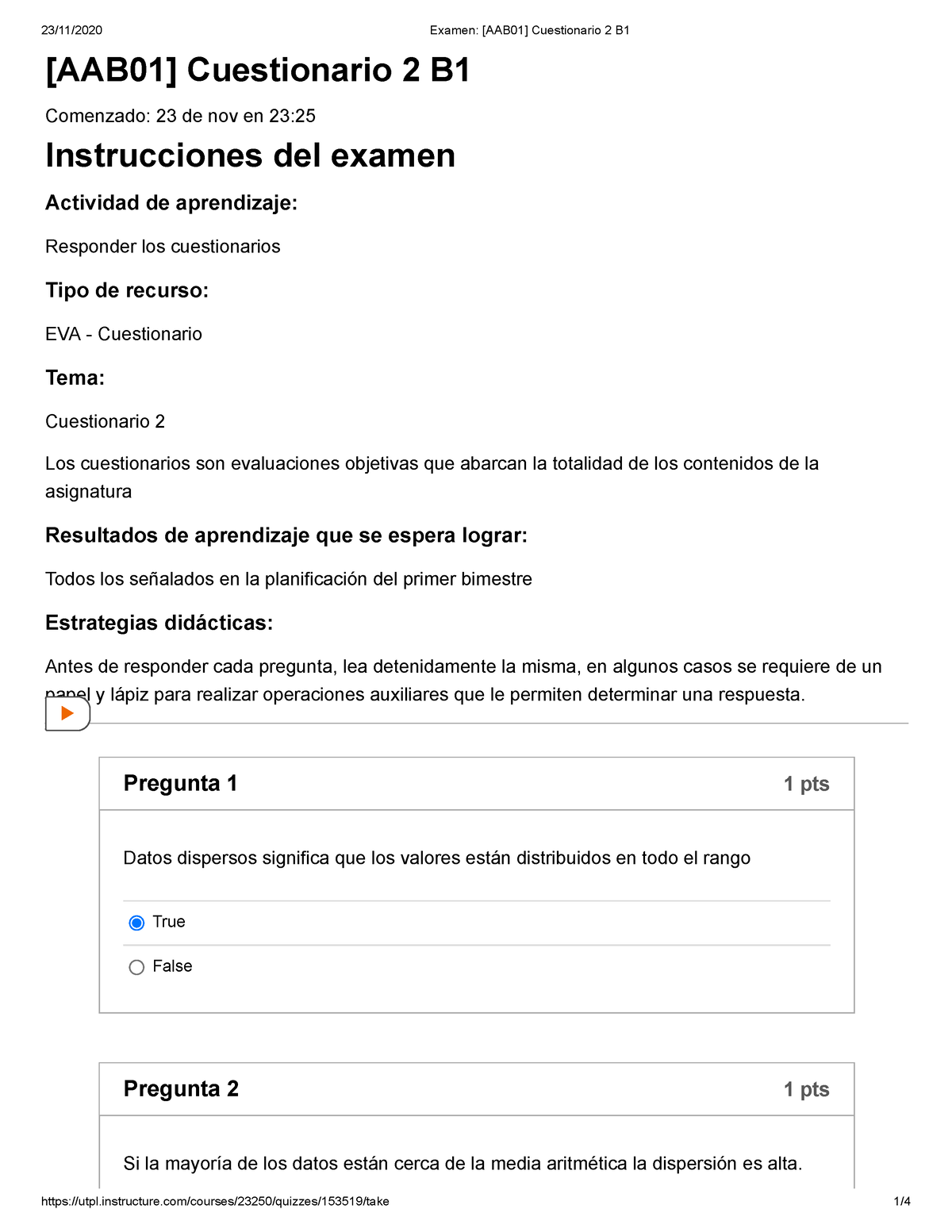 Examen [AAB01] Cuestionario 2 B1 - [AAB01] Cuestionario 2 B Comenzado ...