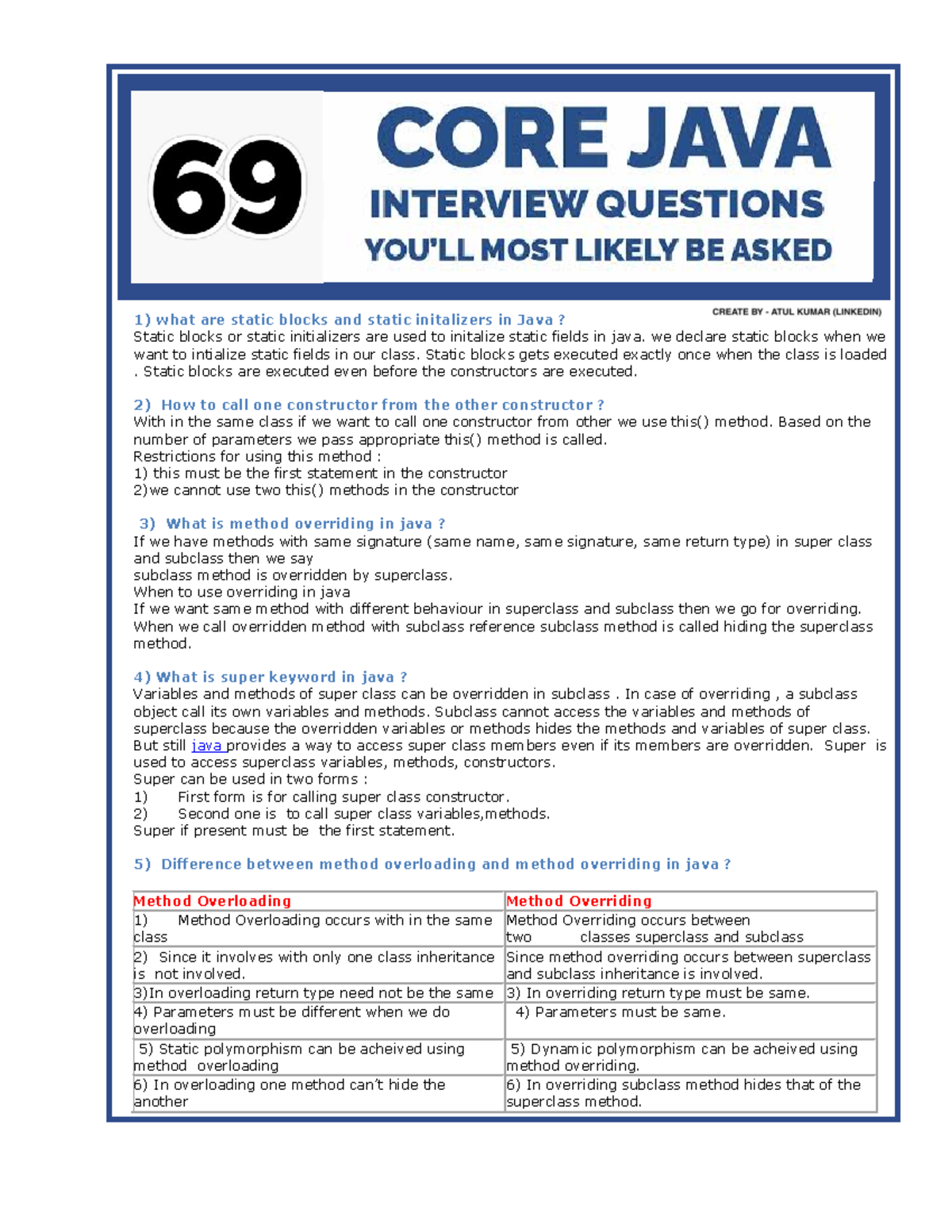 Top 60 core Java interview questions. - 236) What is serial version UID ...