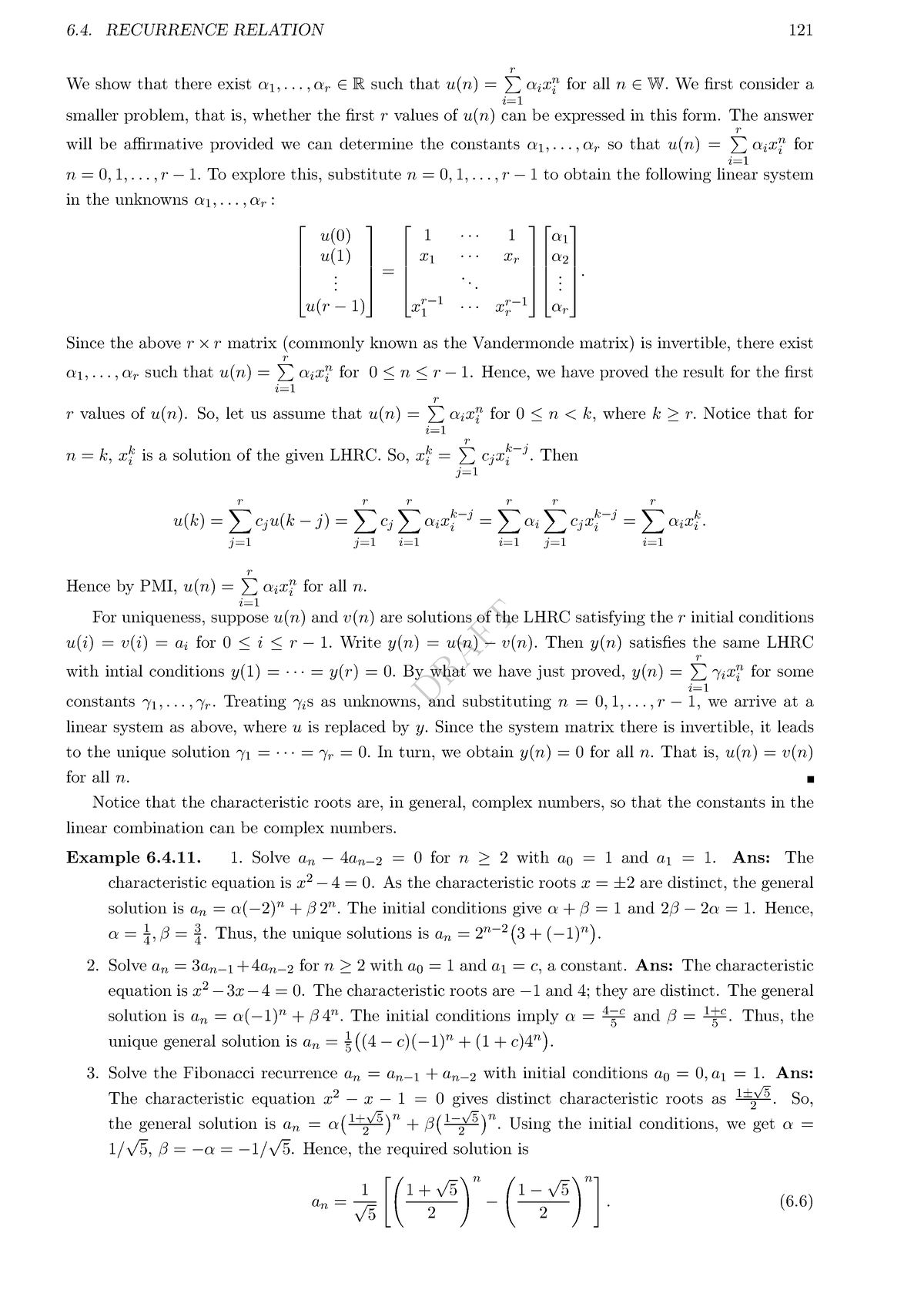 Discrete Mathematics And Proof-41 - DRAFT 6. RECURRENCE RELATION 121 We ...