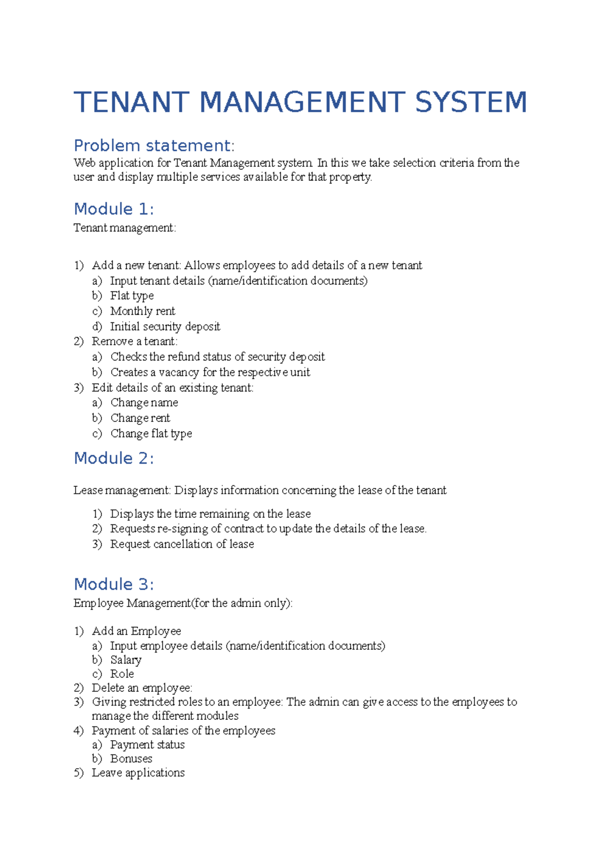 Tenant Management System - In this we take selection criteria from the ...