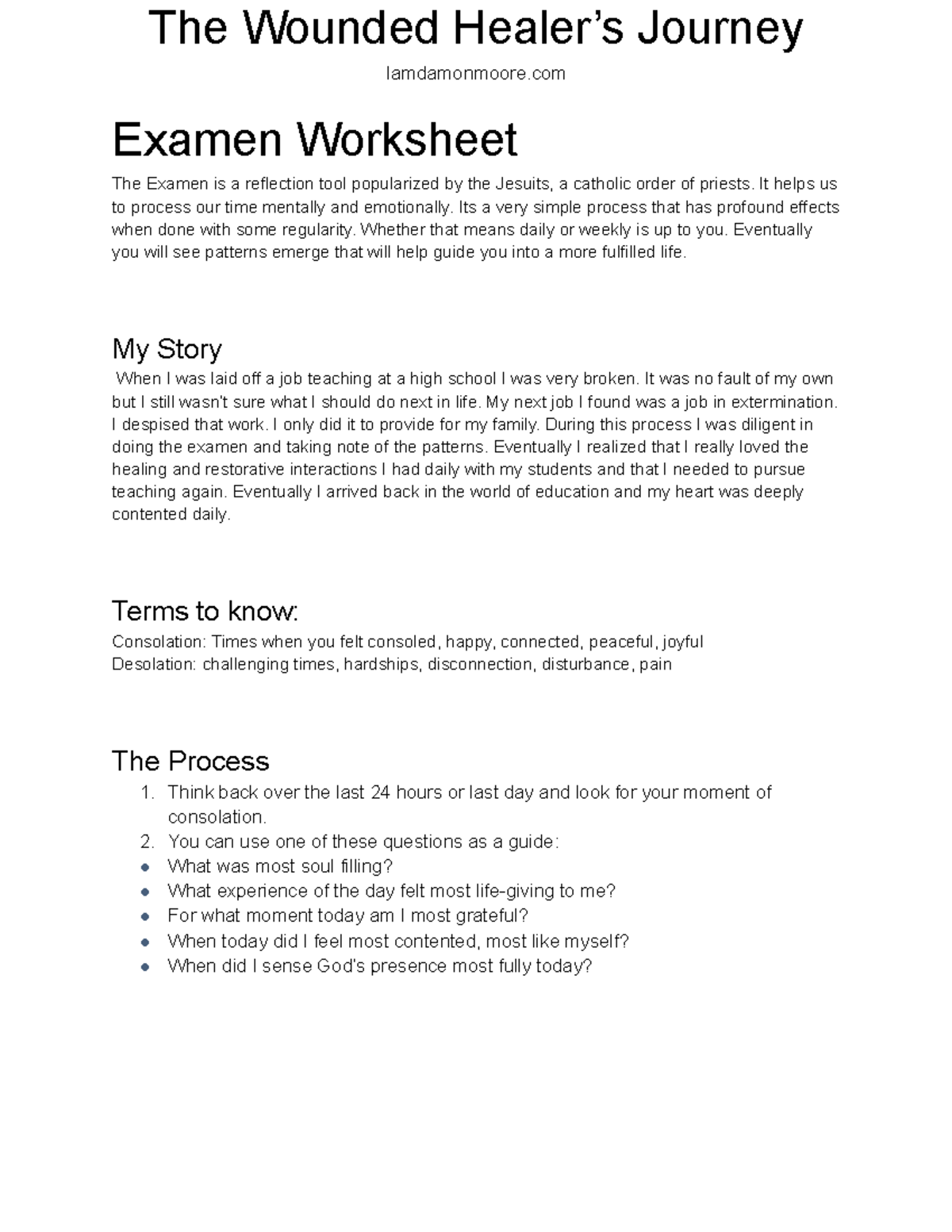 Examen Worksheet Wounded Healer Journey The Wounded Healer’s Journey