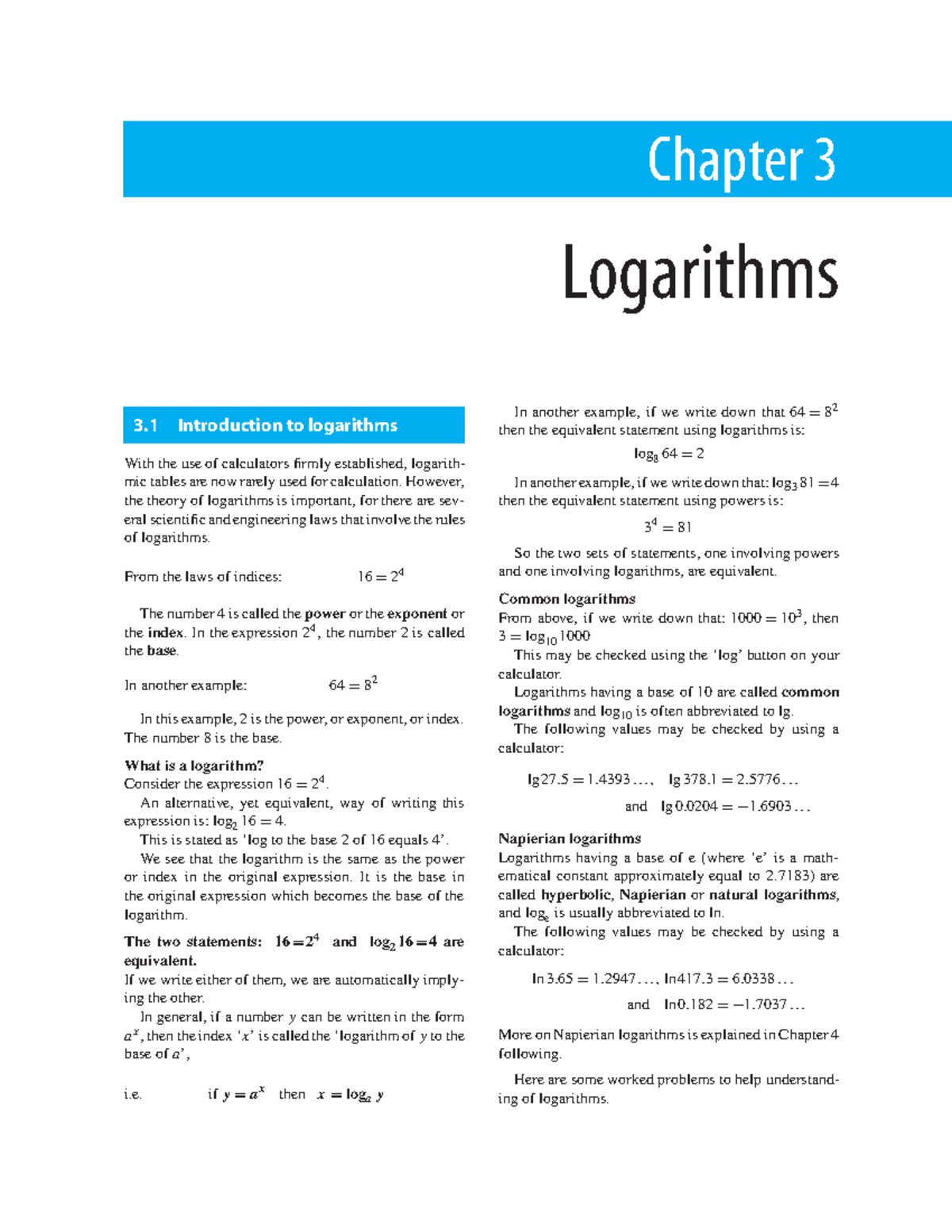 Higher Engineering Mathematics - John Bird - Chapter 3 Logarithms 3 ...