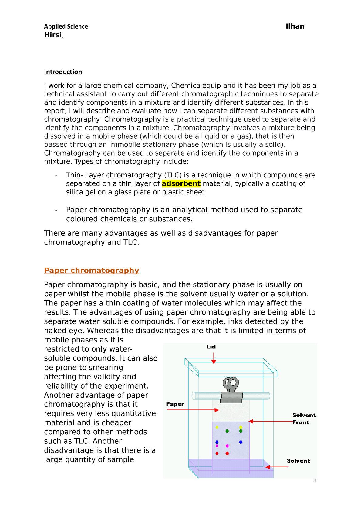 btec applied science chromatography assignment example