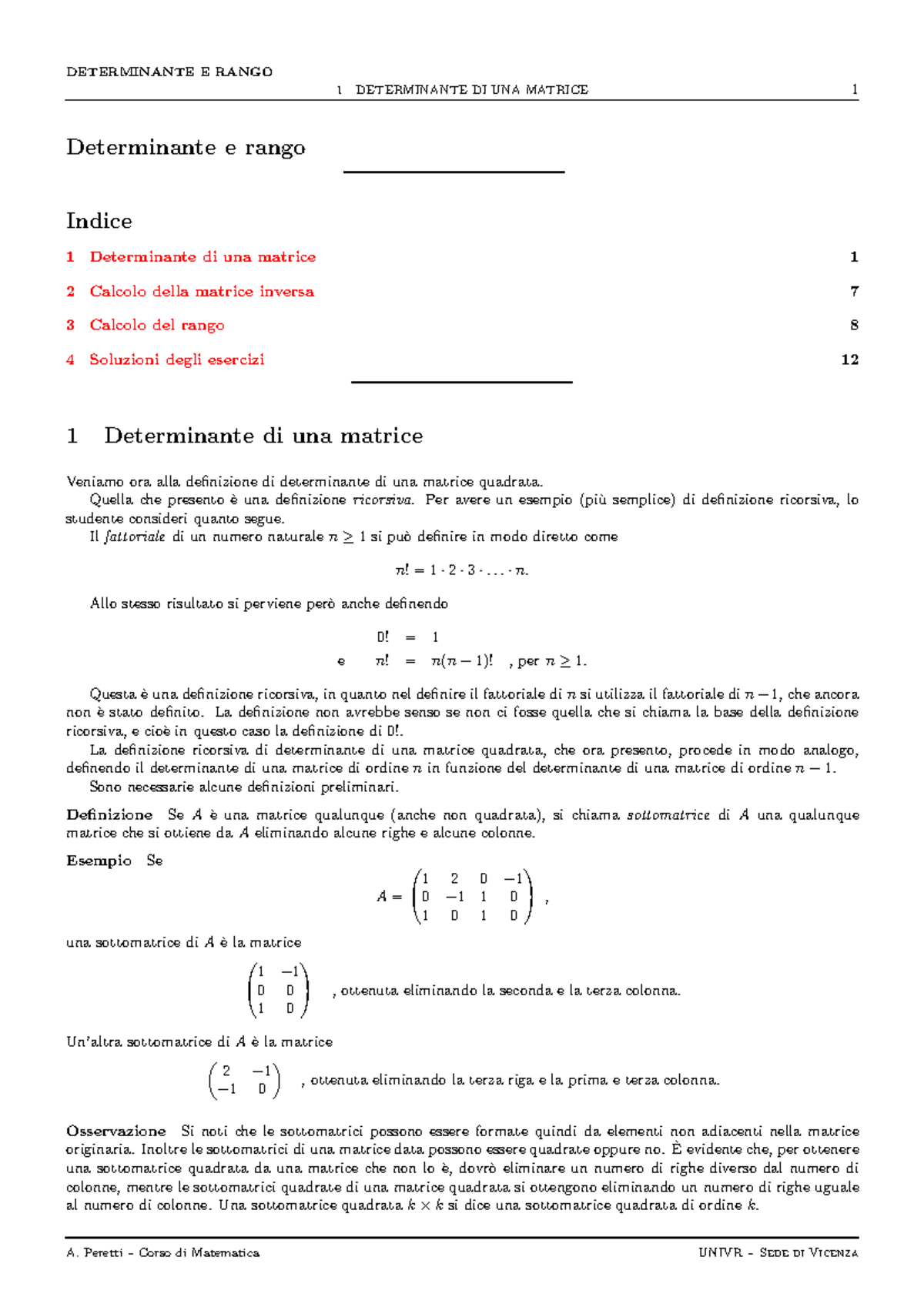 calcolo rango di una matrice