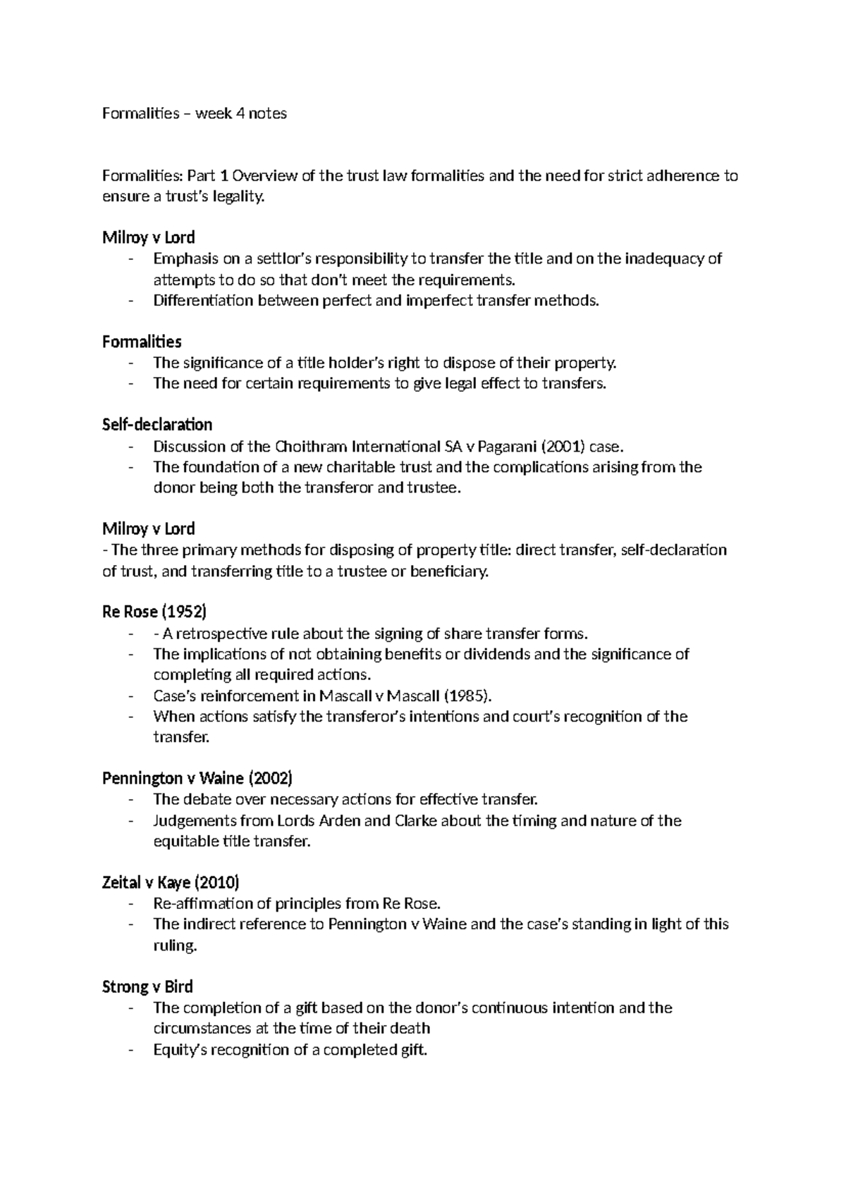 Week 4 - formalities notes - Formalities – week 4 notes Formalities ...