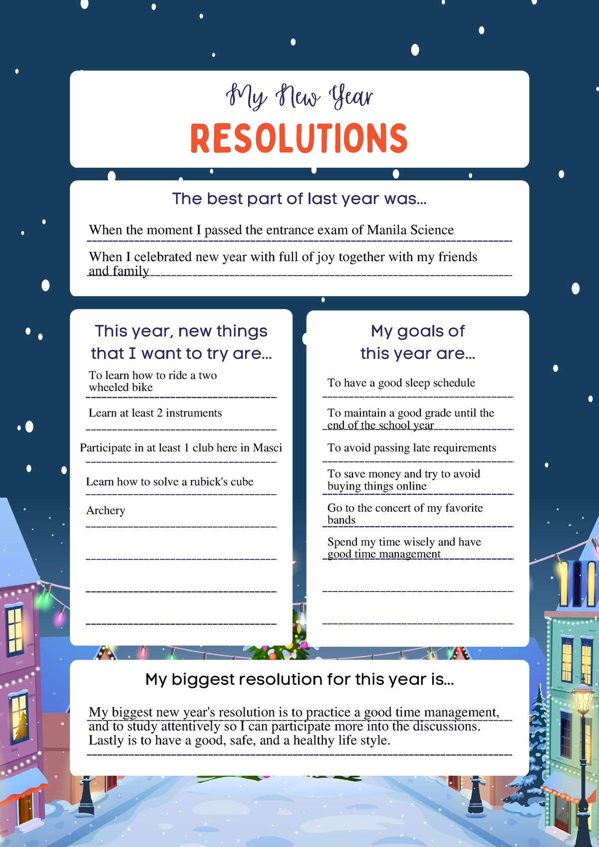 Alexa Daniella Matic - New Year Resolutions Worksheet - My New Year ...