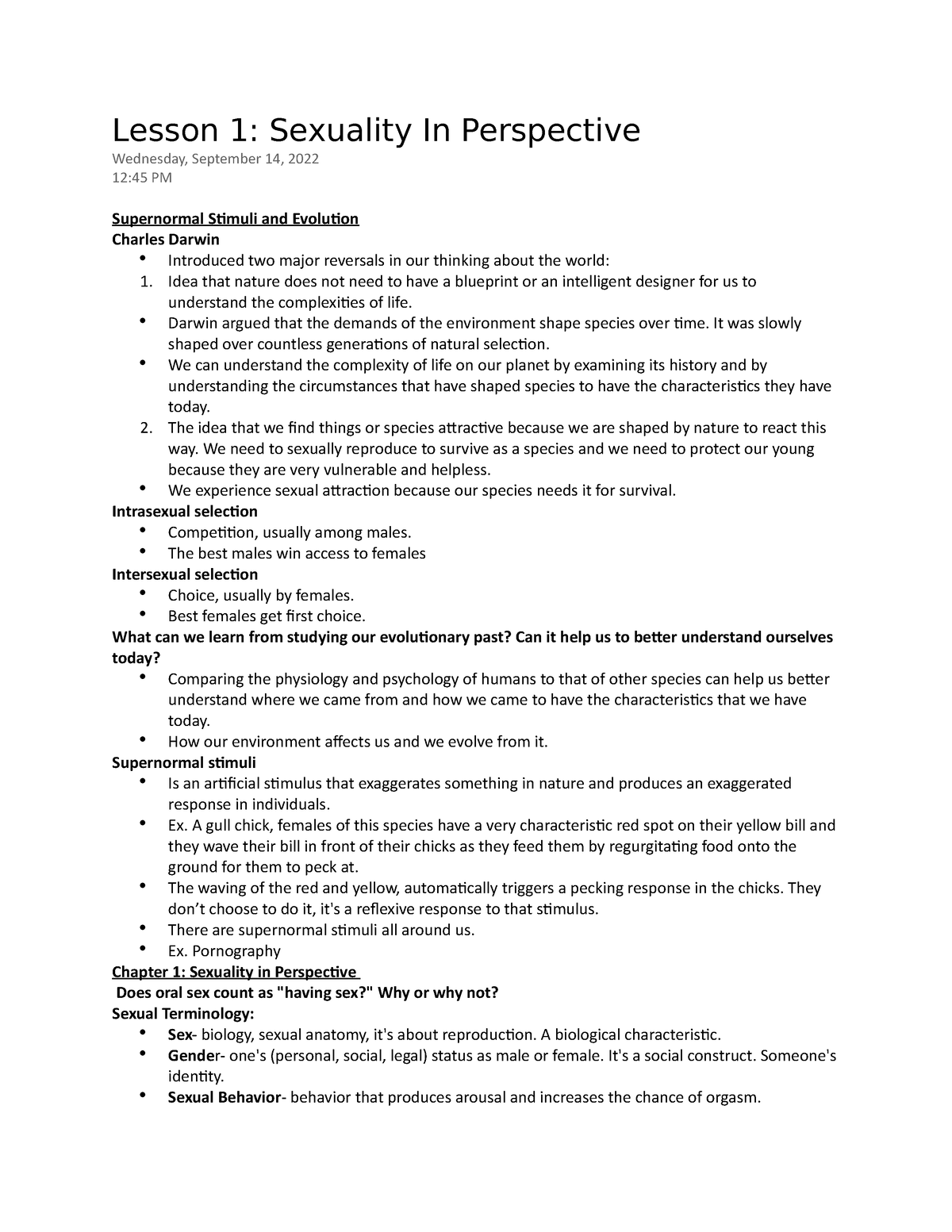 Psychology 2076a Lesson 1 Lesson 1 Sexuality In Perspective Wednesday September 14 2022 12