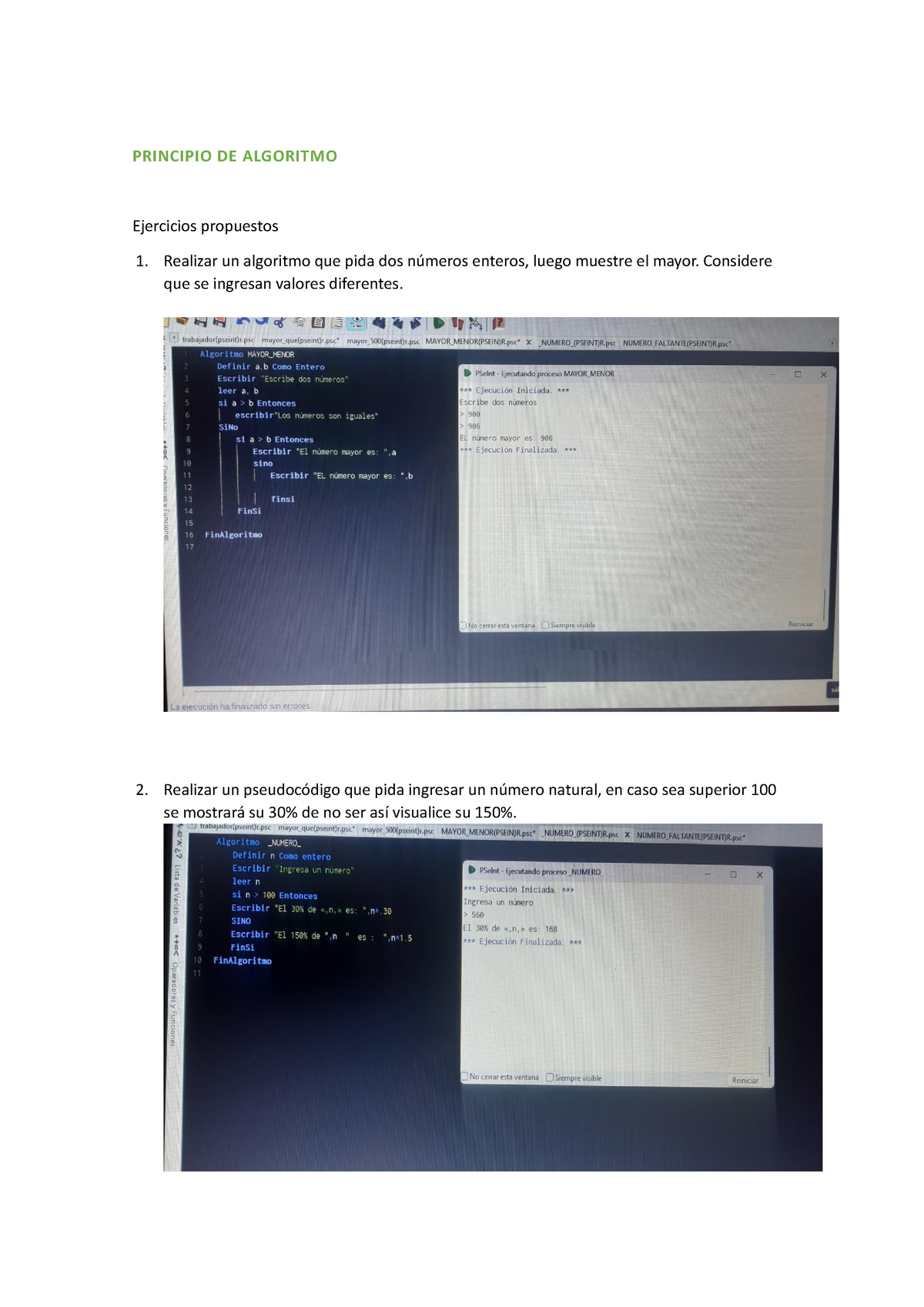 Principio De Algoritmo S Principio De Algoritmo Ejercicios