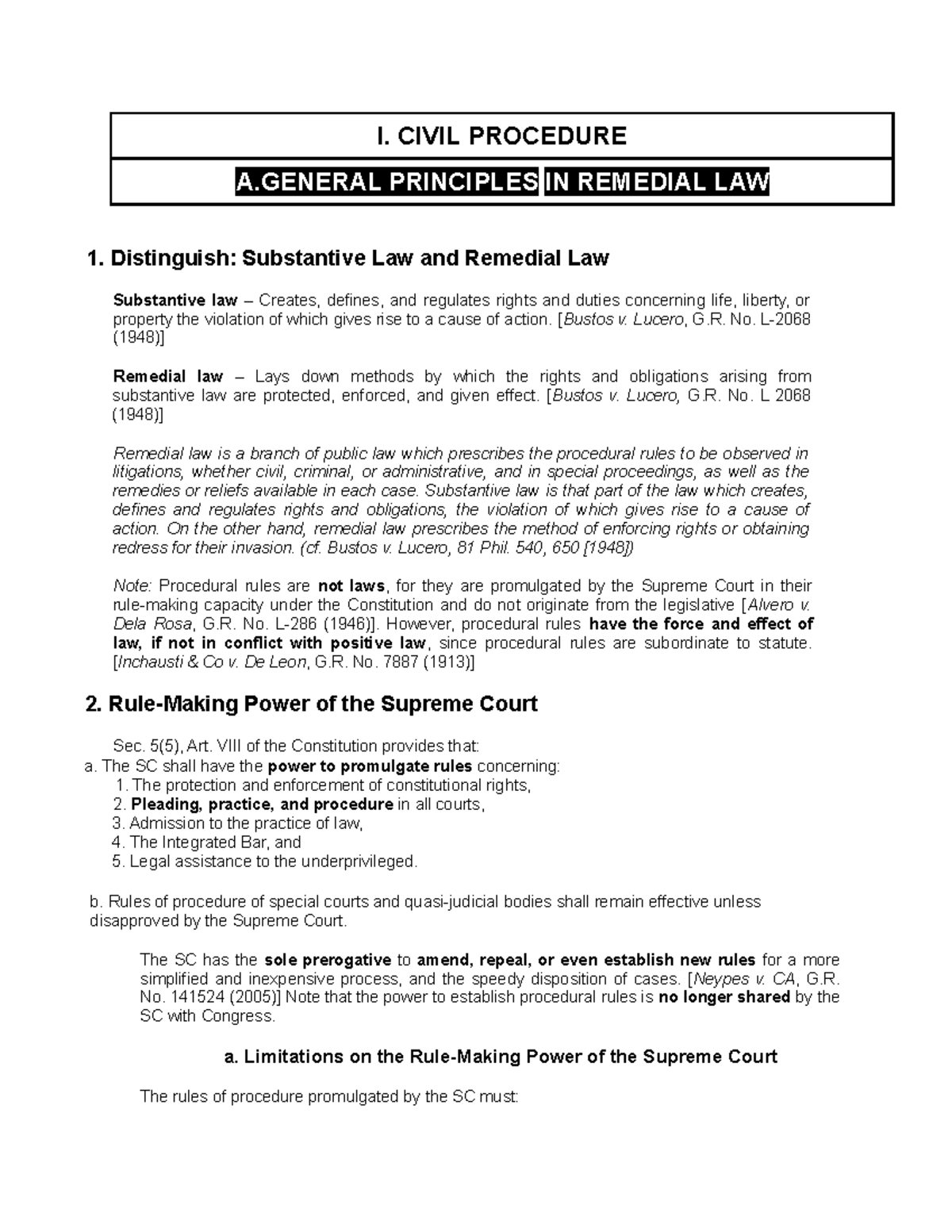 Rem own rev rem law rev I. CIVIL PROCEDURE A PRINCIPLES IN REMEDIAL