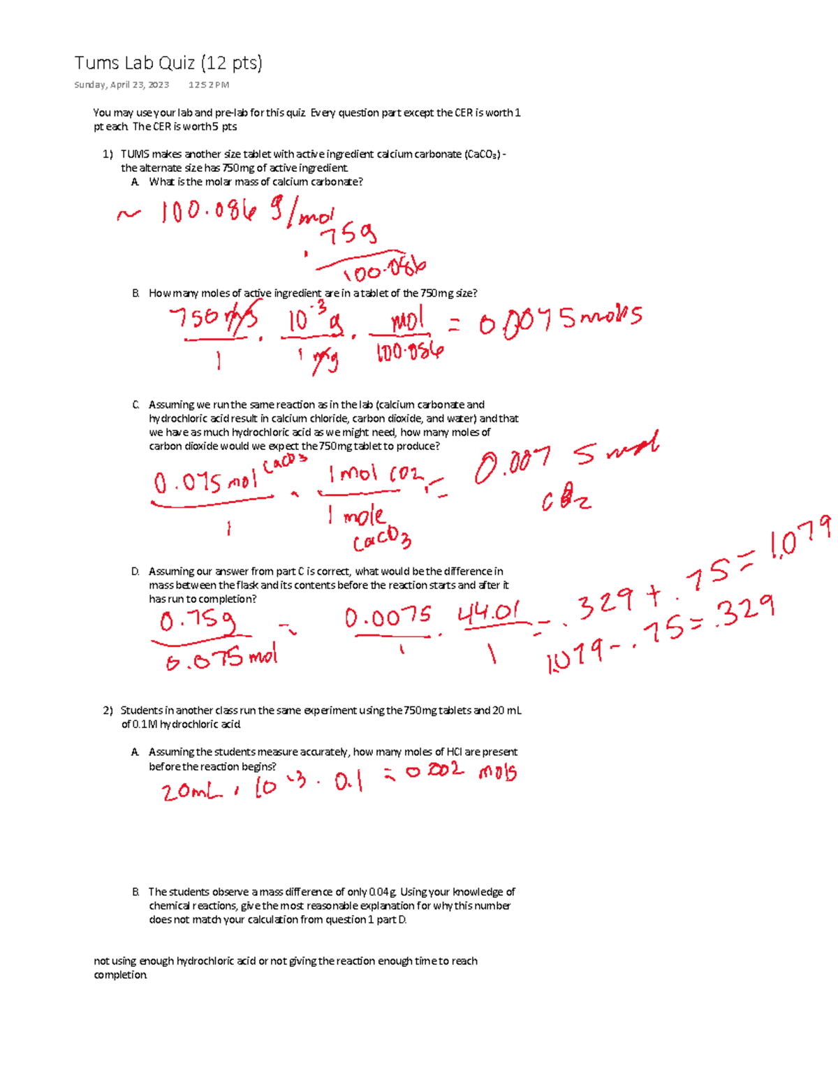 Revision Tums Lab Quiz - Get resource - You may use your lab and pre-lab for this quiz. Every ...