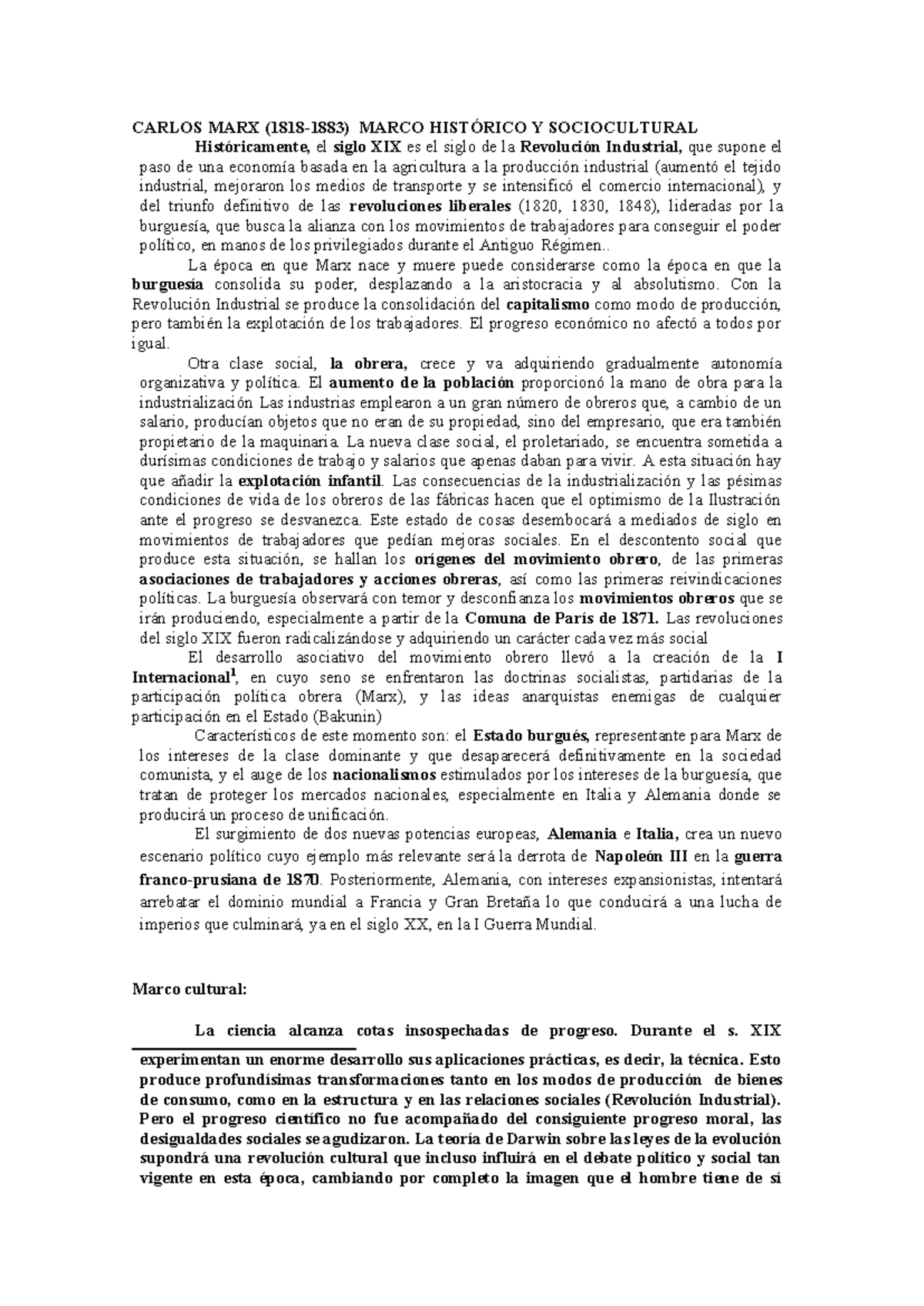 Carlos MARX contexto histórico y cultural - CARLOS MARX (1818-1883 ...