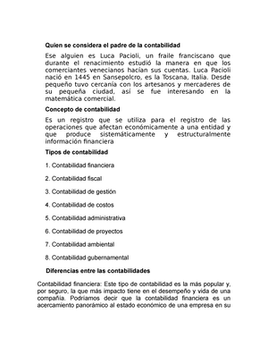 Quien se considera el padre de la contabilidad - Luca Pacioli nació en 1445  en Sansepolcro, es la - Studocu