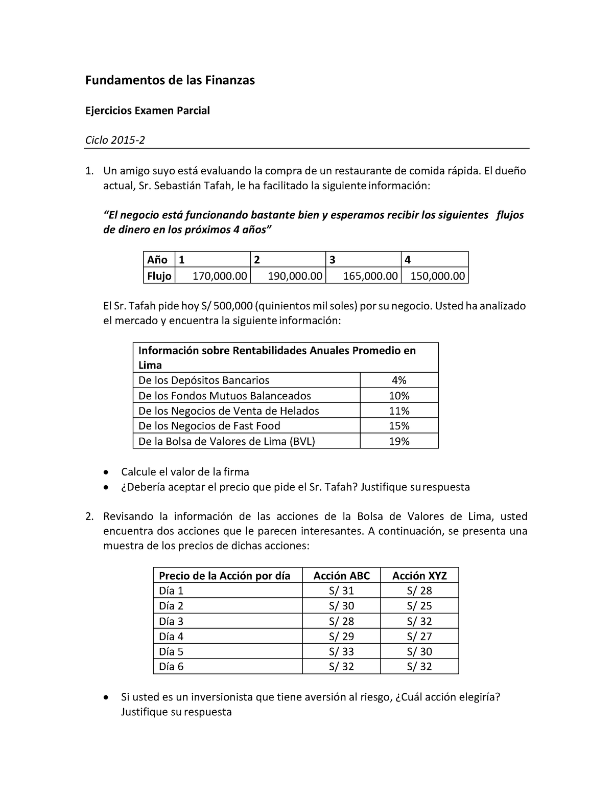 Ejercicios Semana 10 - Fundamentos De Las Finanzas Ejercicios Examen ...